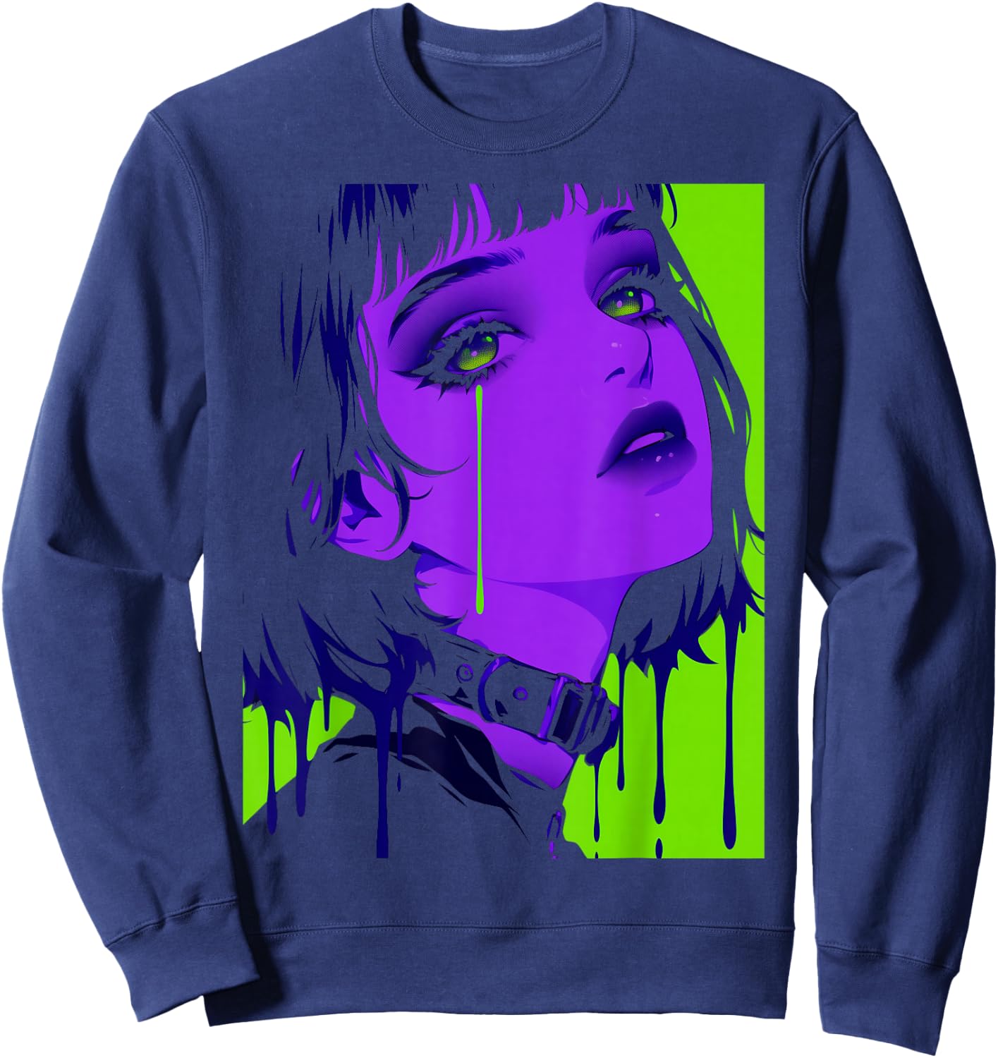 Cybergoth Cybercore Grunge Punk Goth Girl Alt Anime Manga Sweatshirt - Sweatshirt | Navy
