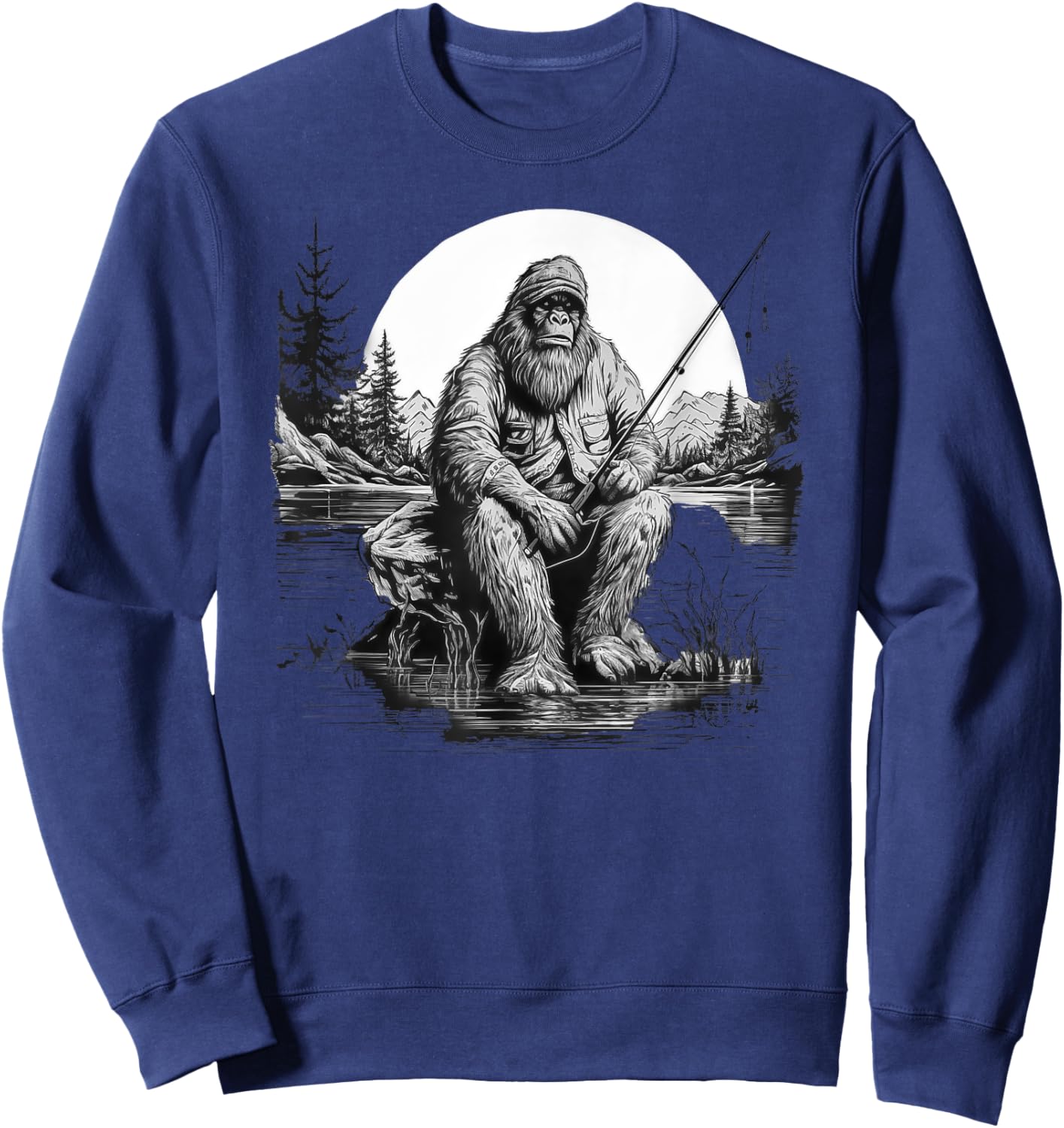 Big foot fishing, Cool Fishing Fisherman Bigfoot Sasquatch Sweatshirt - Sweatshirt | Navy