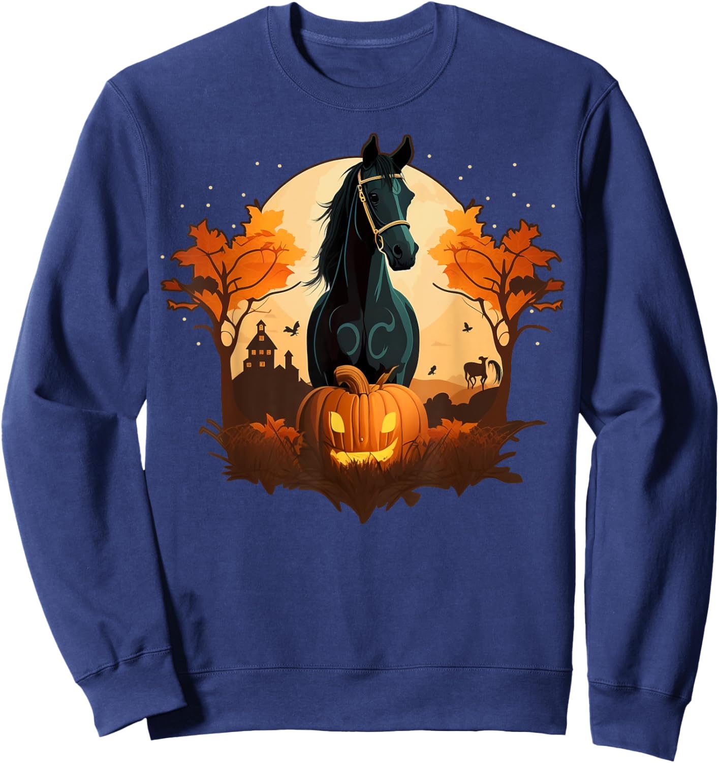 Pumpkin Horse costume on Horse Halloween Sweatshirt - Sweatshirt | Navy