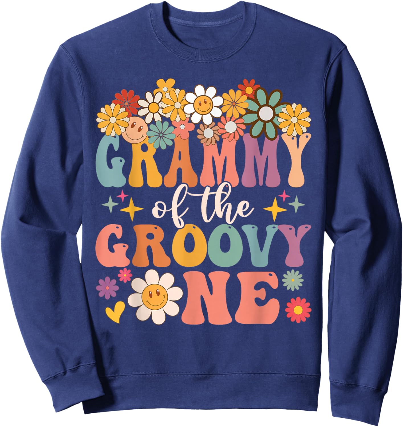 Retro Grammy of Groovy One Matching Family 1st Birthday Sweatshirt - Sweatshirt | Navy