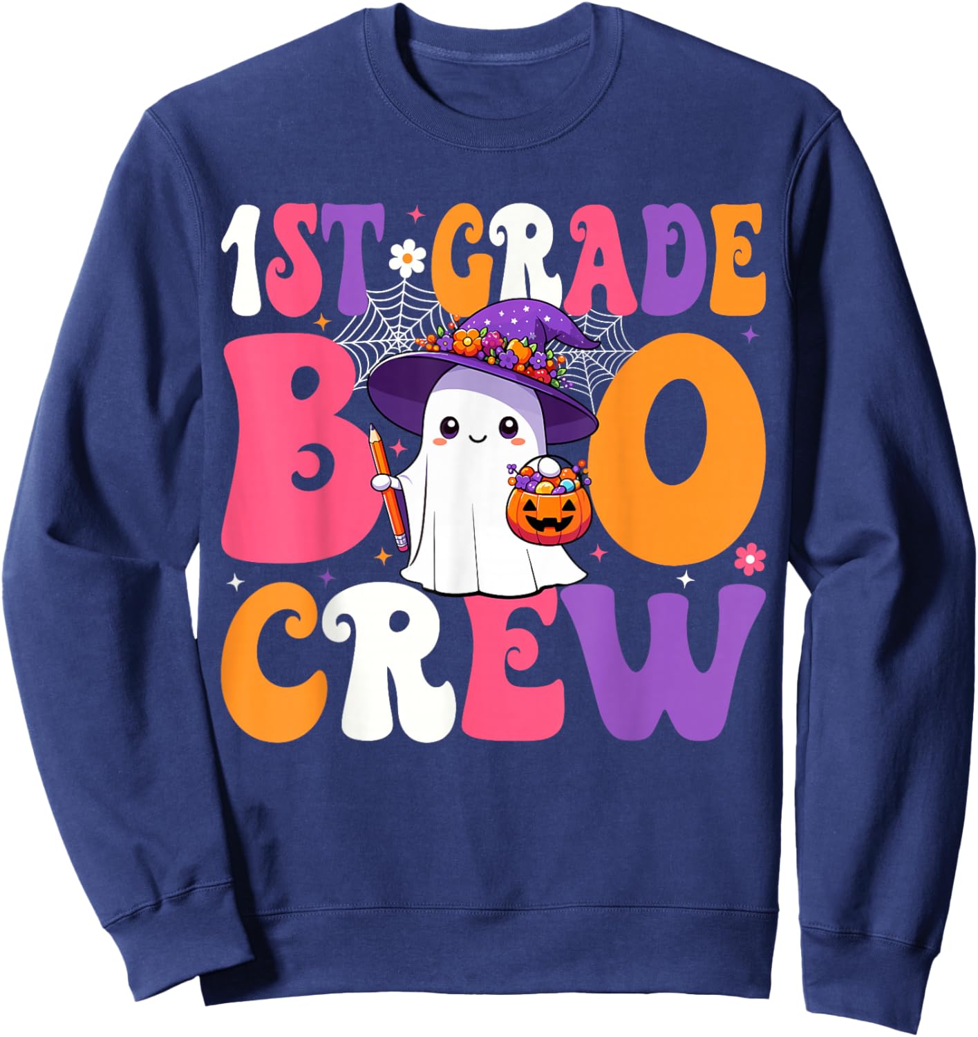 1st Grade Boo Crew Halloween First Grade Halloween Teacher Sweatshirt - Sweatshirt | Navy