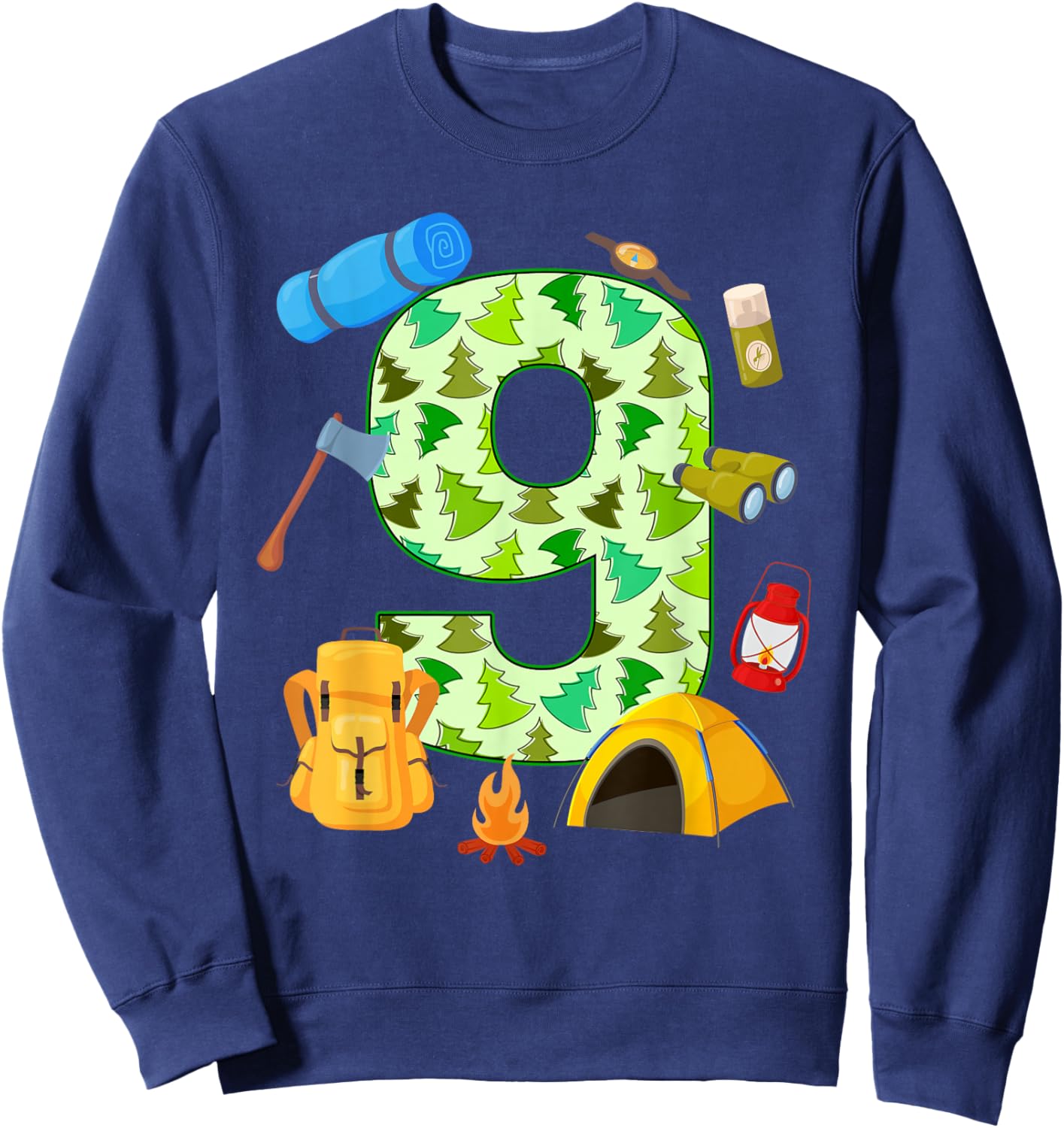 9th Birthday Camping Theme 9 Year Old Birthday Kids Sweatshirt - Sweatshirt | Navy