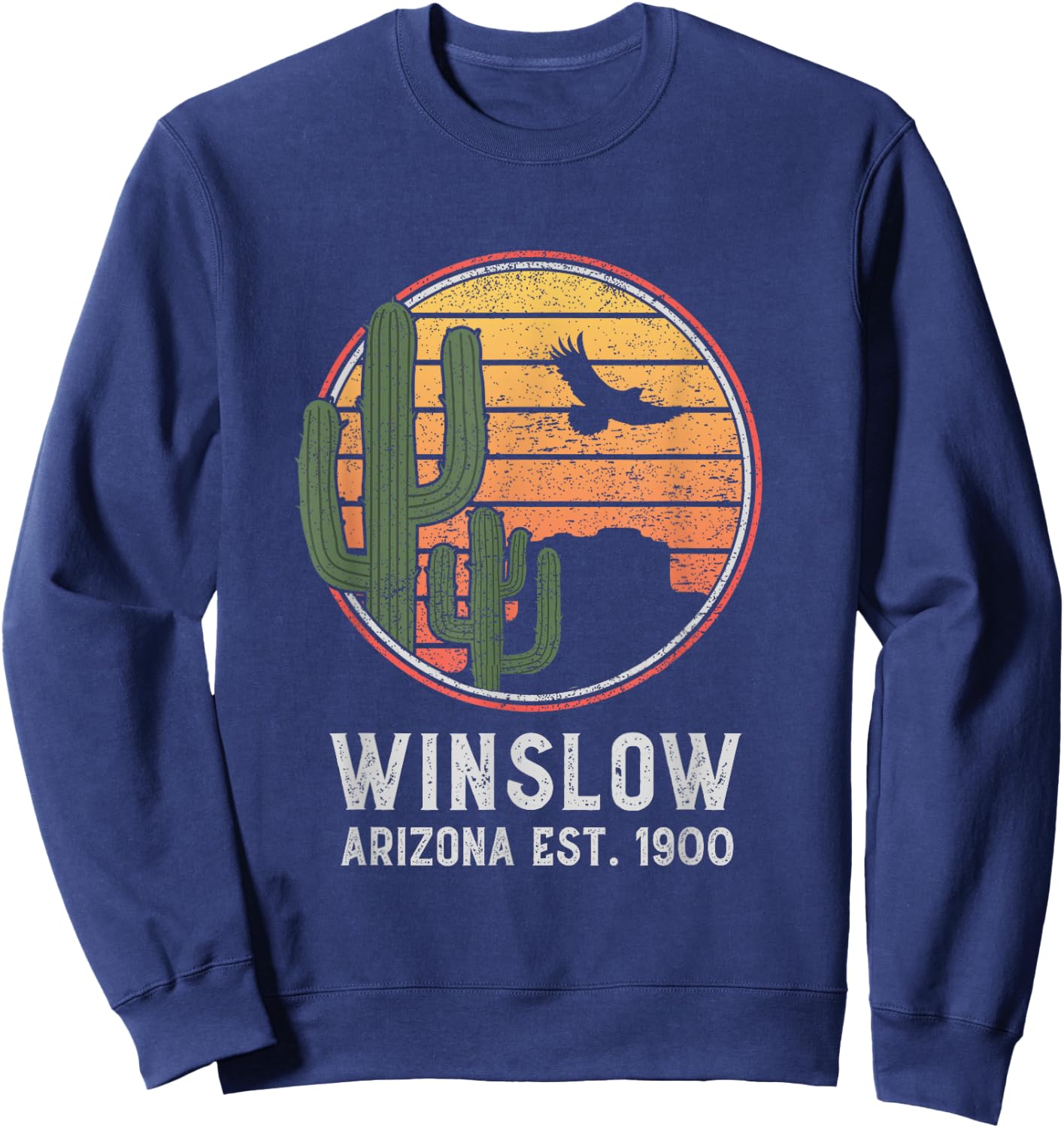 Winslow Arizona Retro Cactus and Sun Sweatshirt - Sweatshirt | Navy