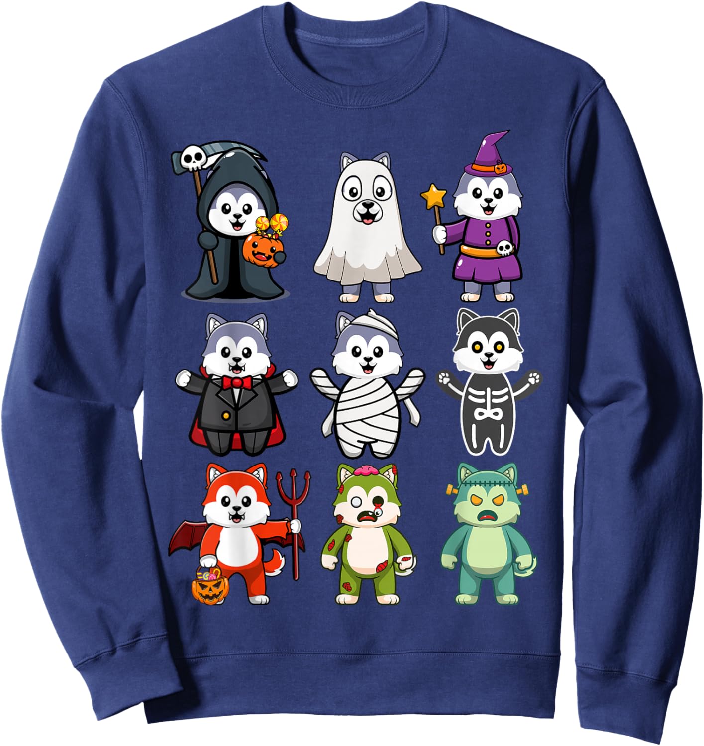 Husky Dog Spooky Boo-Jee Horror Pumpkin Husky Halloween Sweatshirt - Sweatshirt | Navy