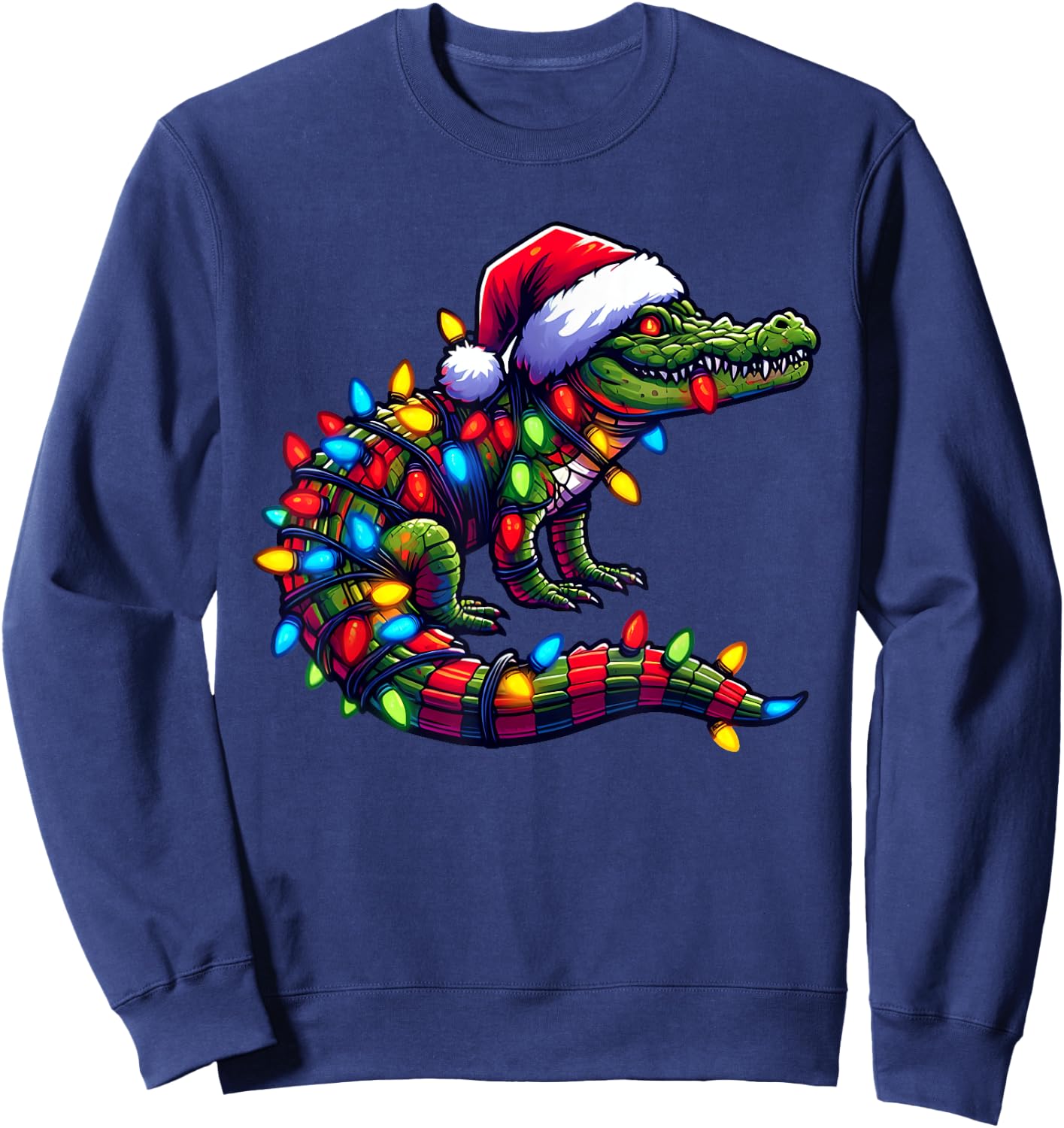 Alligator Santa Pajama Christmas Lights Xmas Toddler Kids Sweatshirt - Sweatshirt | Navy