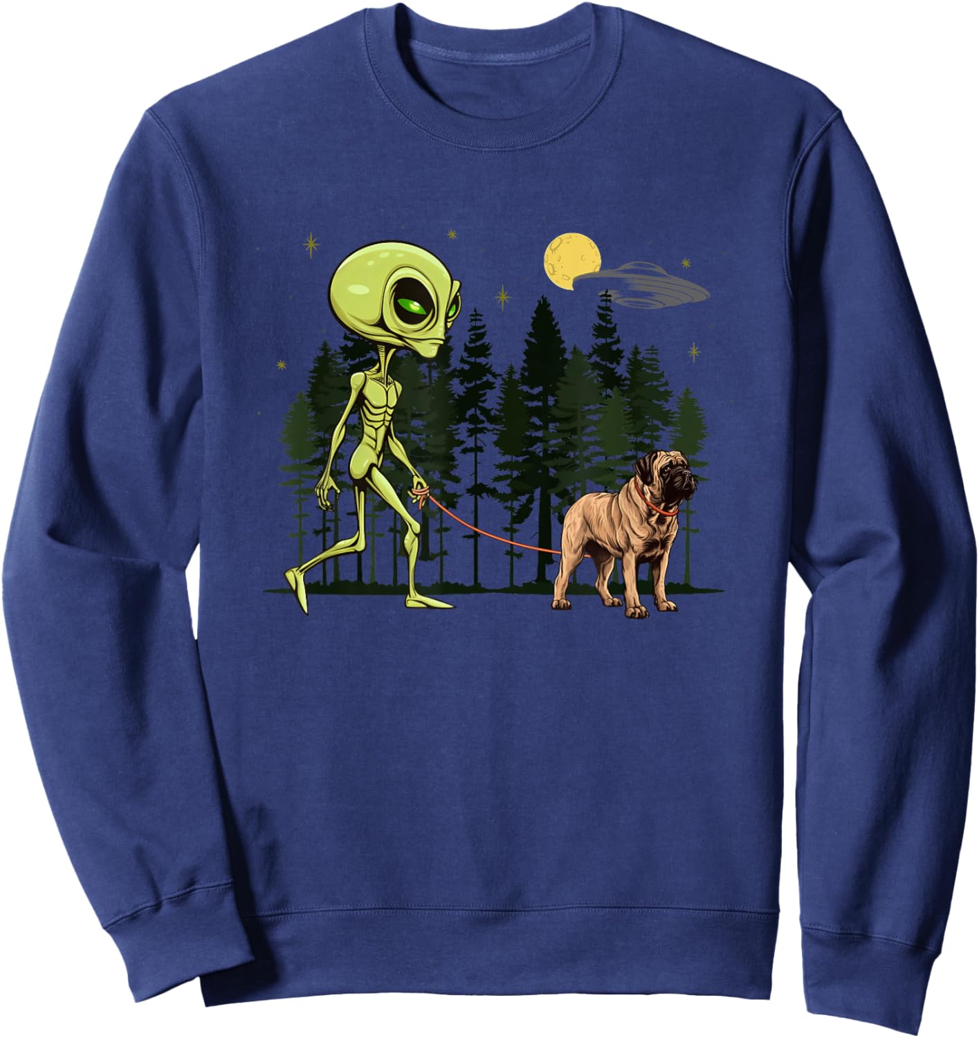 Funny English Mastiff Alien Walking UFO Pet Dog Mom Dad Sweatshirt - Sweatshirt | Navy