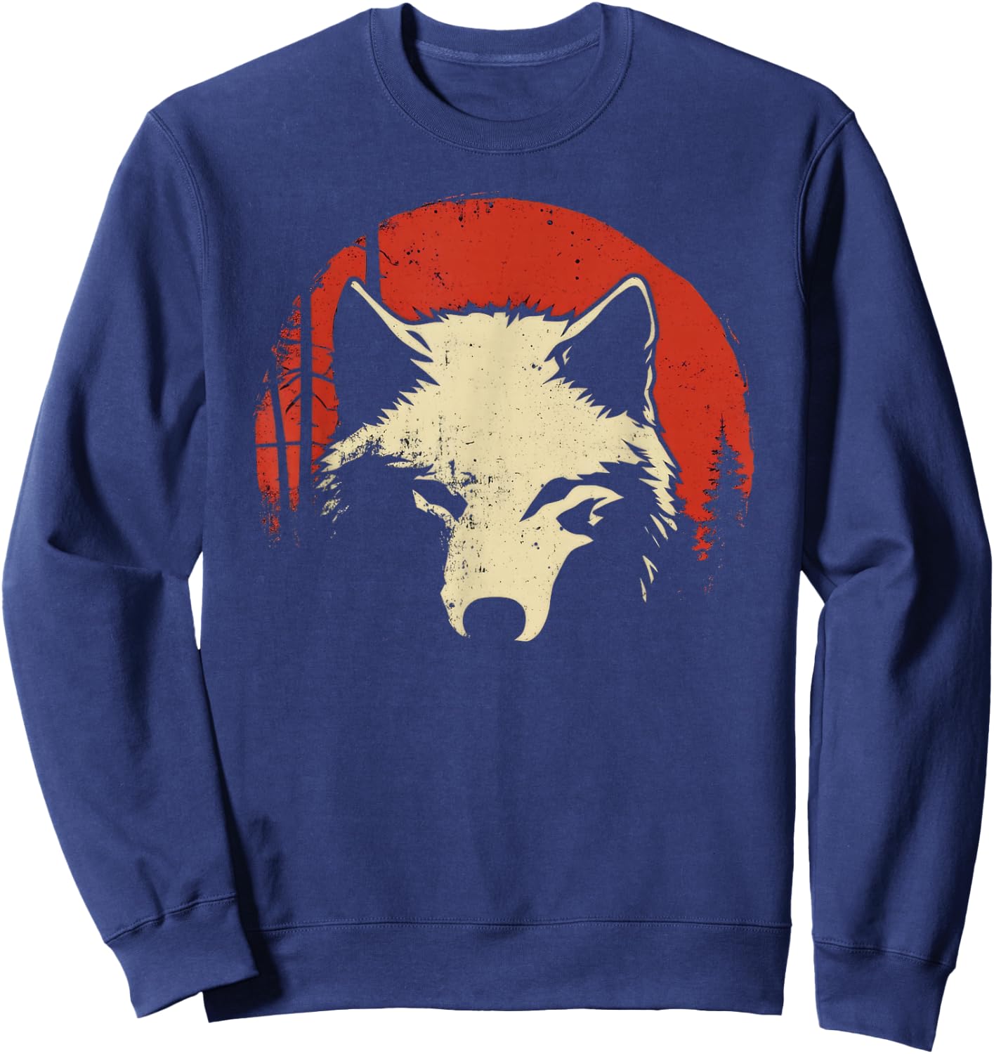 Wolf Red Moon Wildlife Animal Wolf Japanese Sweatshirt - Sweatshirt | Navy