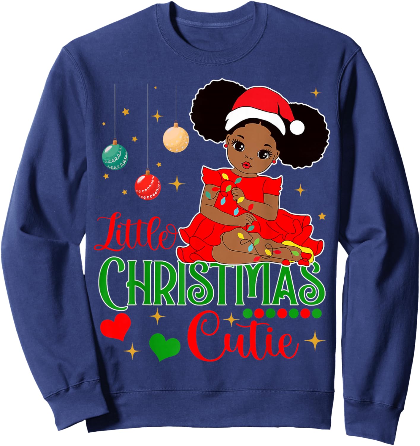 Black Girl Little Christmas Cutie Kids Toddler Girl Xmas Pjs Sweatshirt - Sweatshirt | Navy