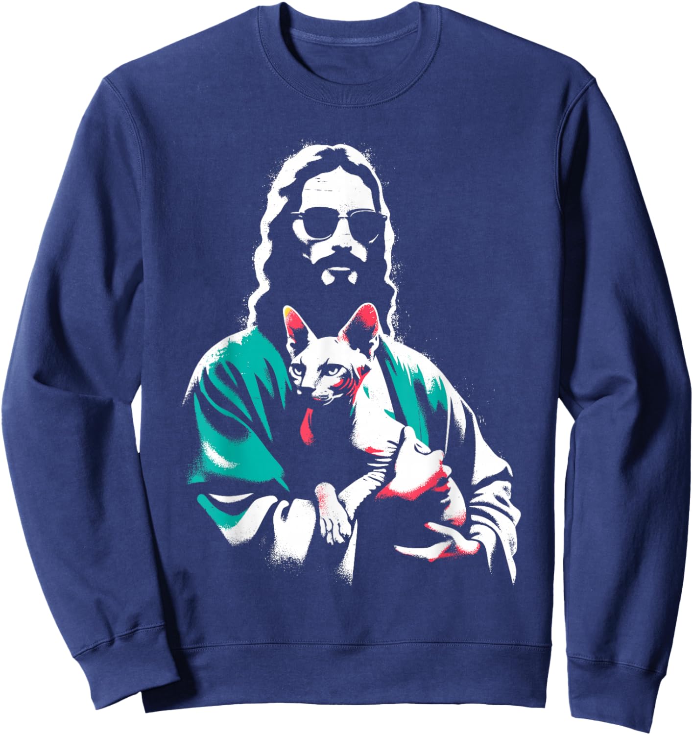 Jesus Sphynx Cat - Funny Christian Religious Sphynx Lover Sweatshirt - Sweatshirt | Navy