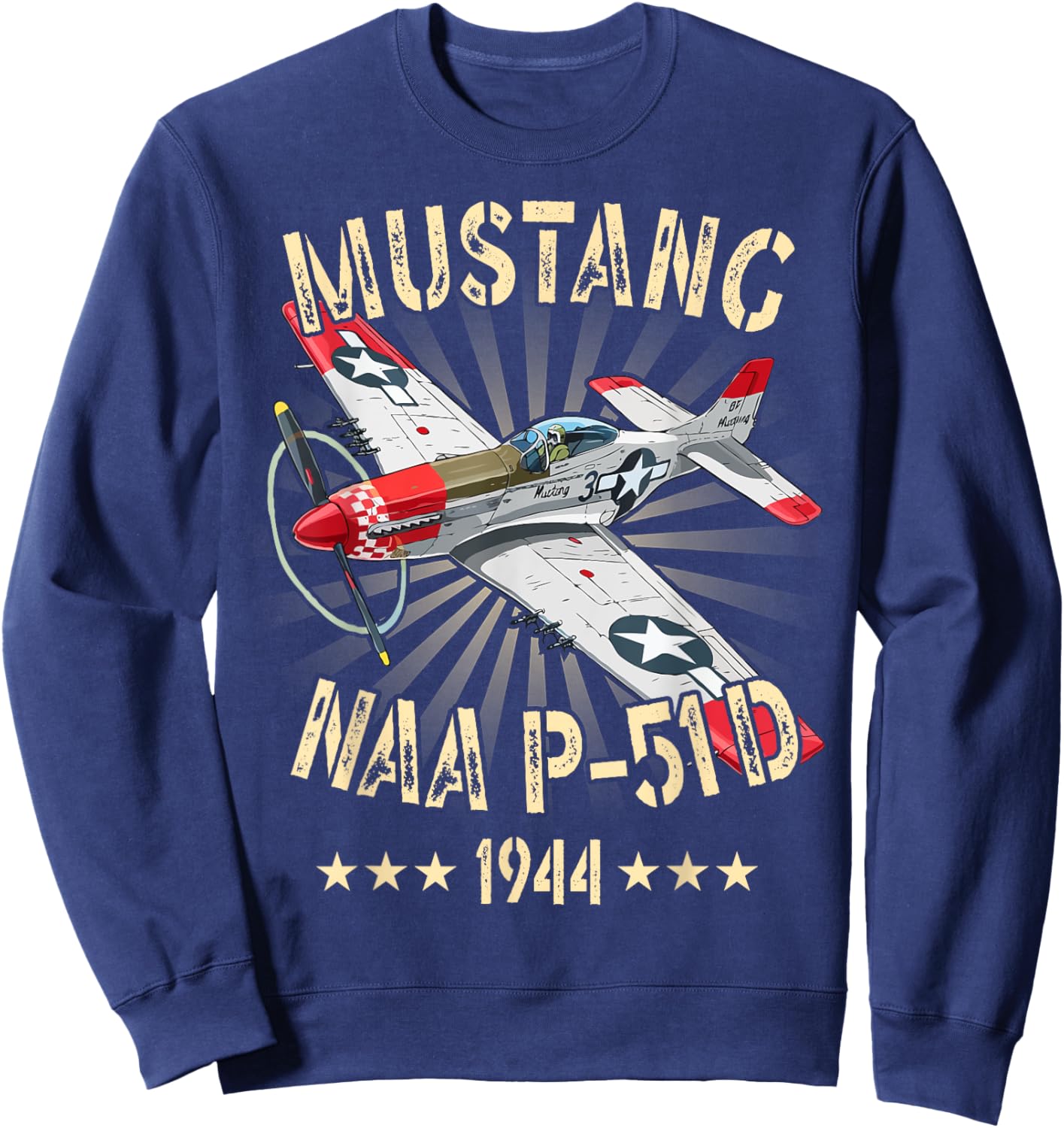 P-51D Mustang Vintage North American P-51D Fighter Warbirds Sweatshirt - Sweatshirt | Navy