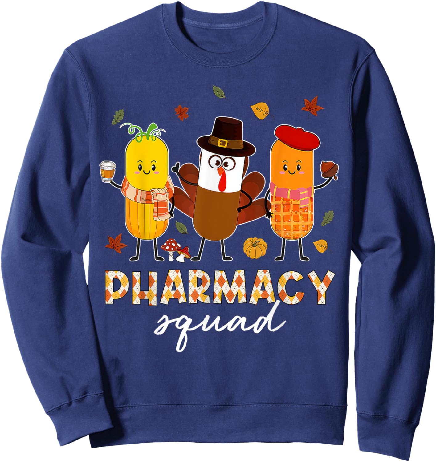 Pharmacy Squad Turkey Thanksgiving Pumpkin Fall Pharm Tech Sweatshirt - Sweatshirt | Navy