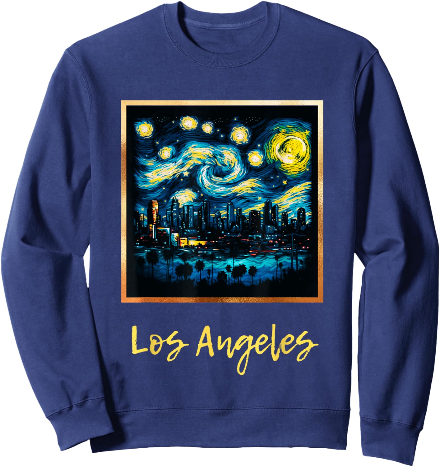 Vintage LA Los Angeles Skyline Starry Night Inspired Sweatshirt - Sweatshirt | Navy