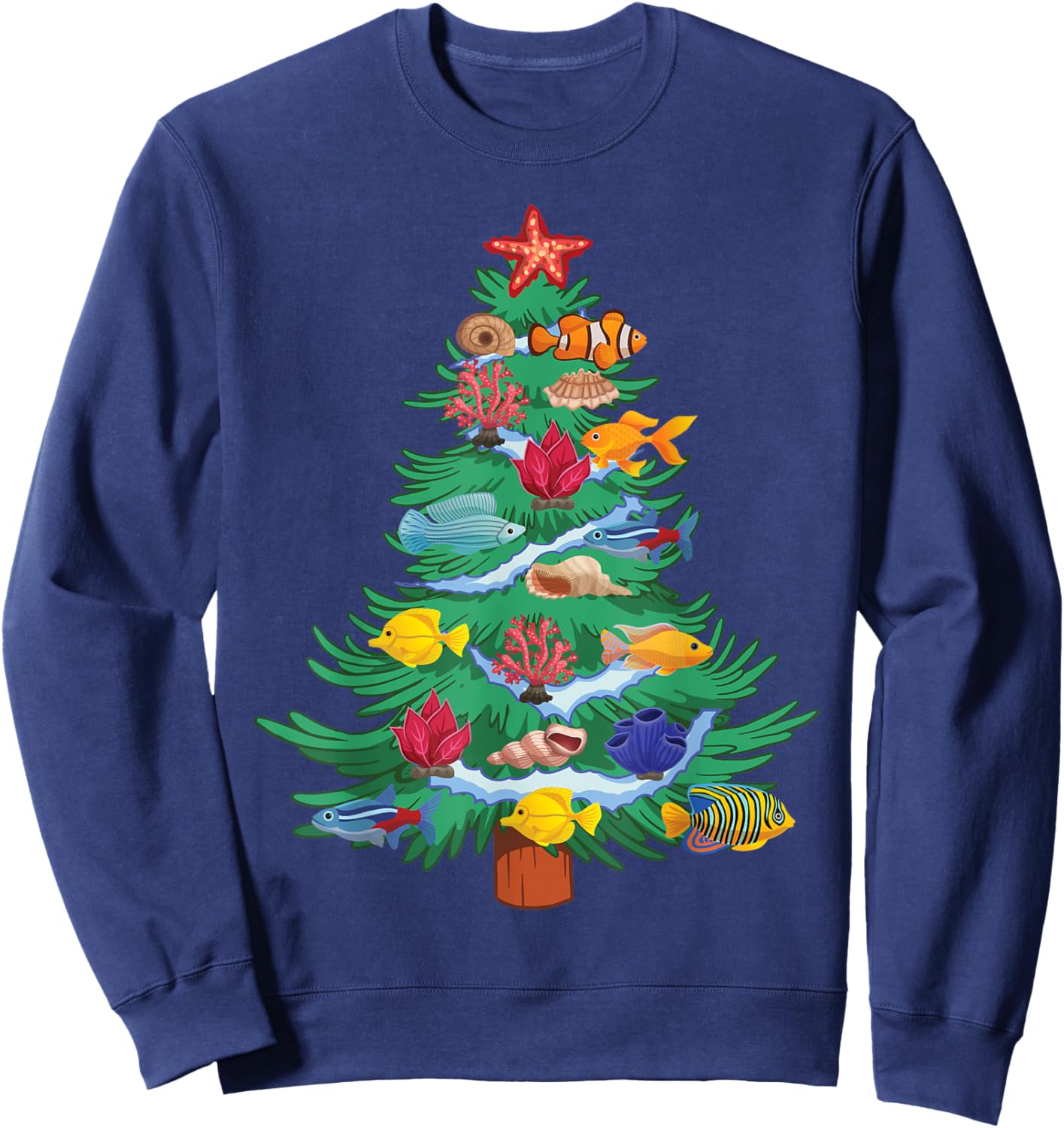 Saltwater Aquarium Christmas Tree Sweatshirt - Sweatshirt | Navy
