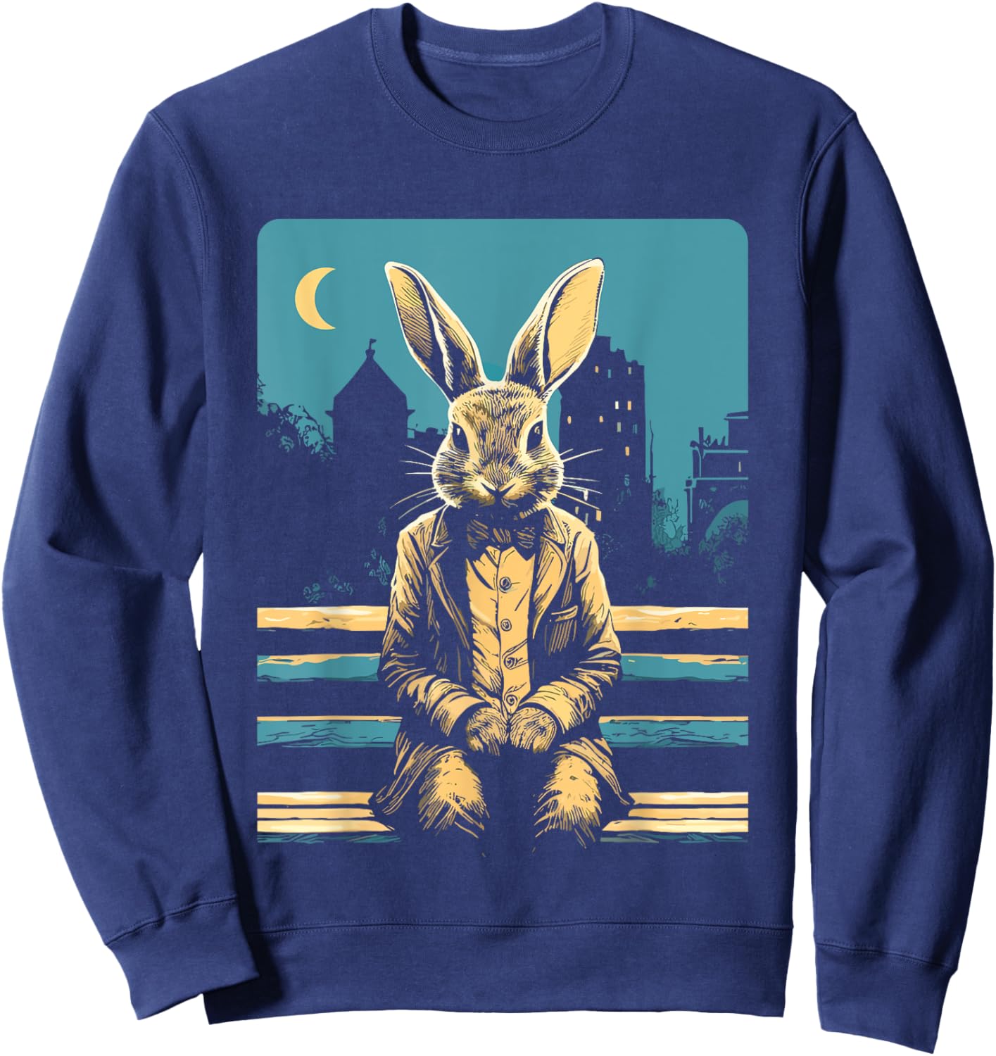 Rabbit on a park bench, Moon, Bunny Lovers, Men,Women, Kids Sweatshirt - Sweatshirt | Navy