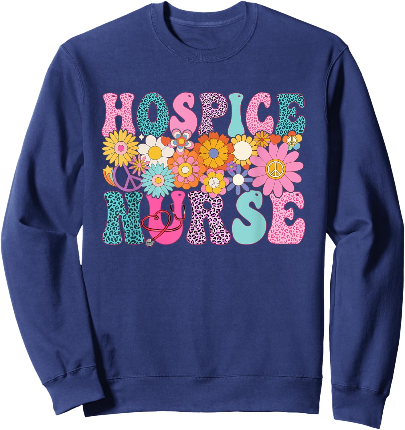Hospice Nurse Week Groovy Leopard Appreciation Day Sweatshirt - Sweatshirt | Navy