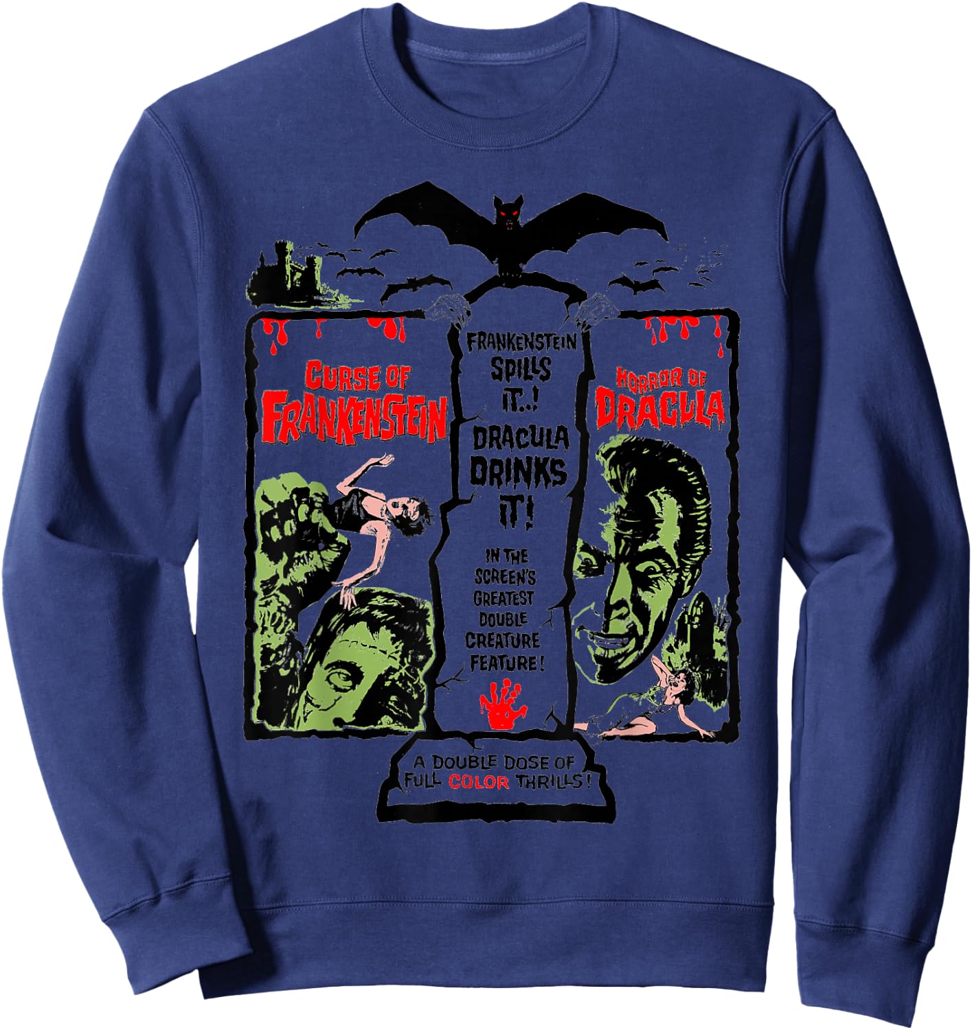 Horror Scene Sexy Dracula Halloween Frankenstein Horror Sweatshirt - Sweatshirt | Navy