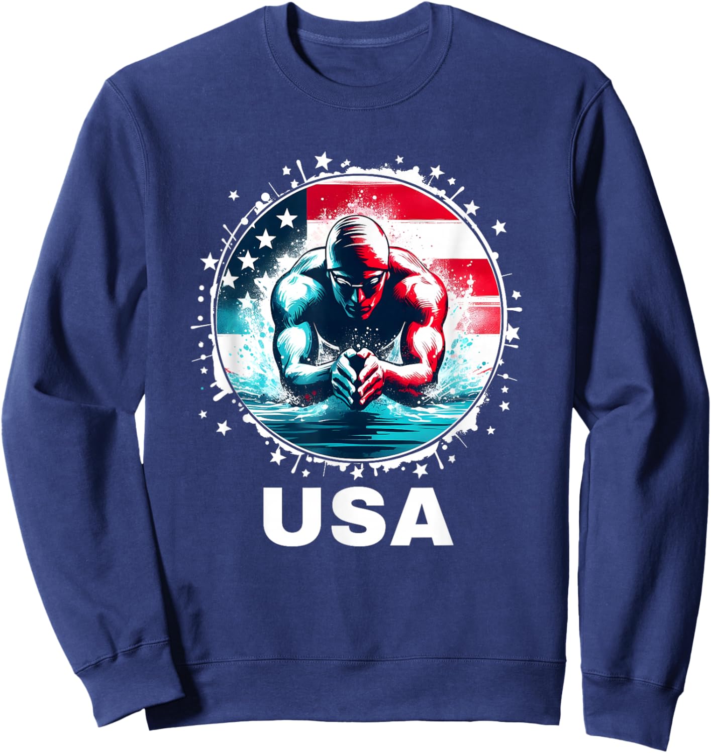 Swimming United States Team Apparel American Flag Swimming Sweatshirt - Sweatshirt | Navy
