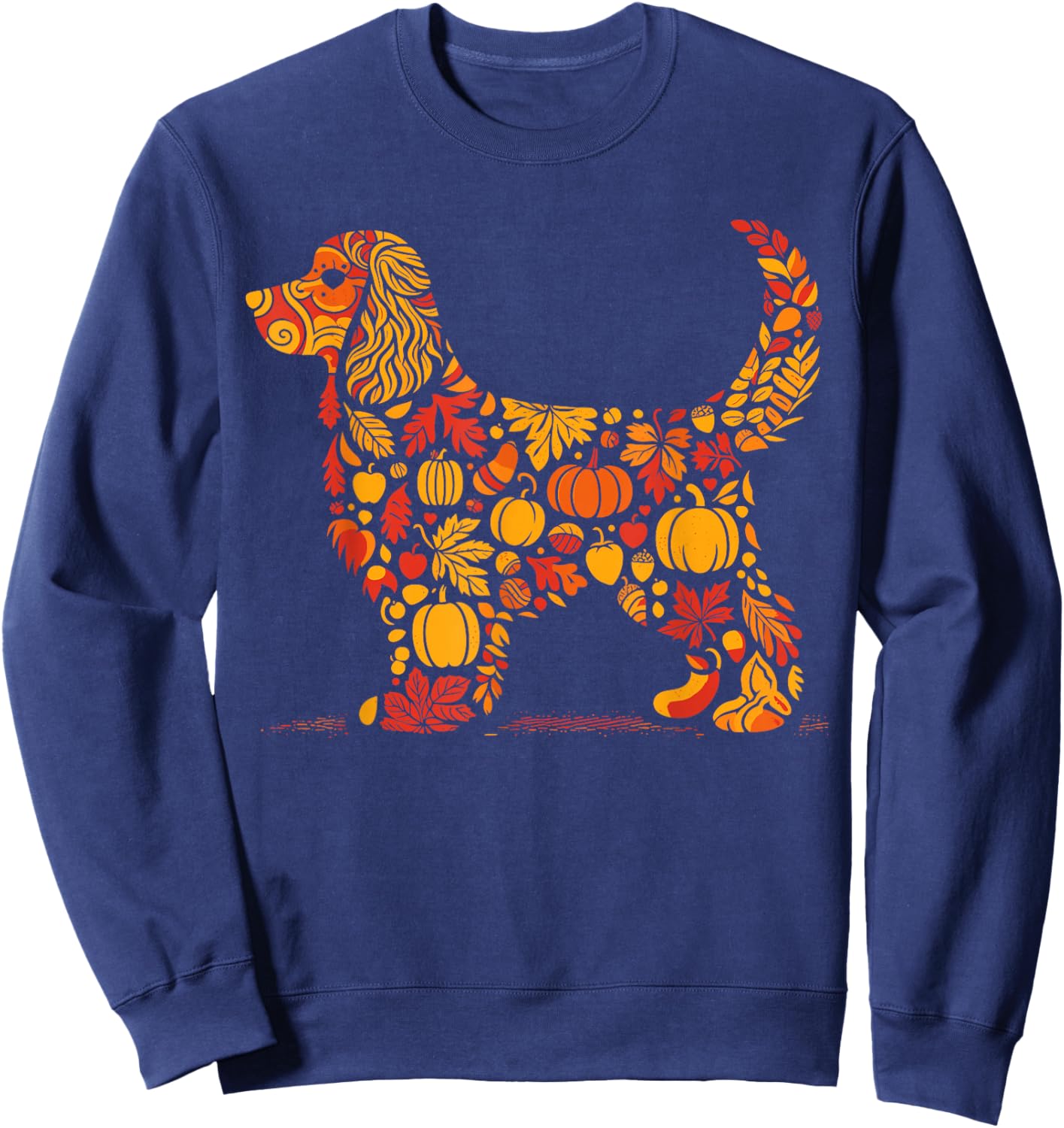 Autumn Pumpkin Cocker Spaniel Thanksgiving Kids Sweatshirt - Sweatshirt | Navy