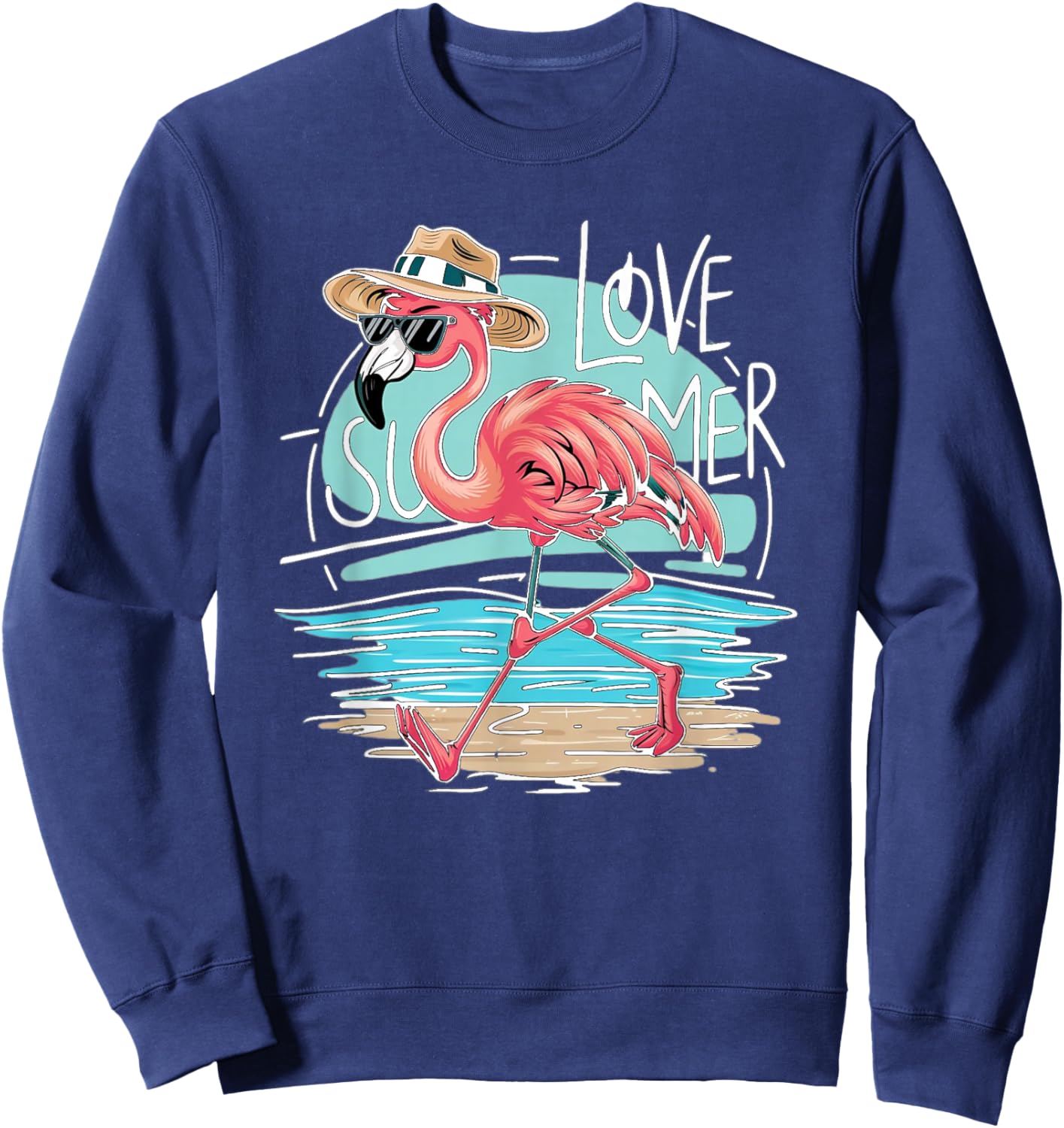 I Love Summer, Flamingo mit Hut, Urlaub, Sommermotiv weiss Sweatshirt - Sweatshirt | Navy