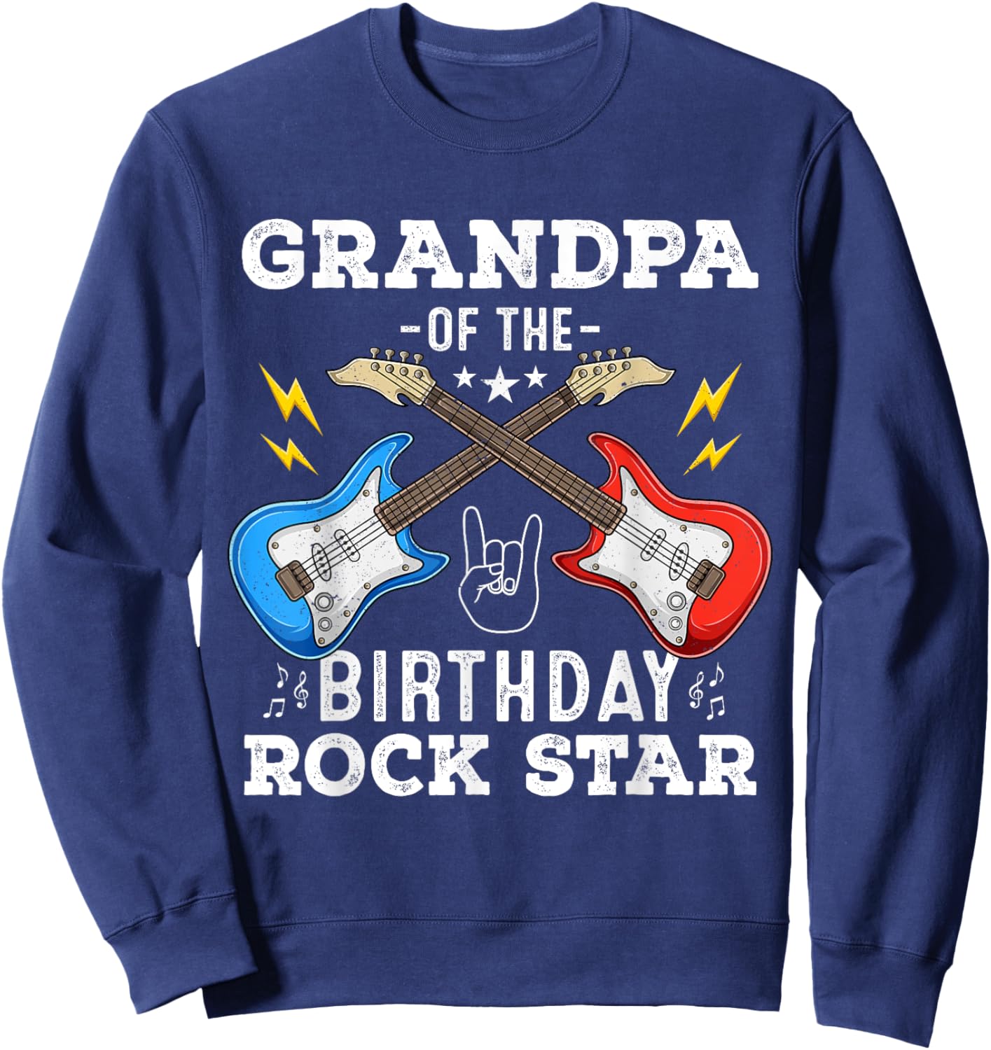 Grandpa Of The Birthday Rock Star Guitar Themed Birthday Sweatshirt - Sweatshirt | Navy