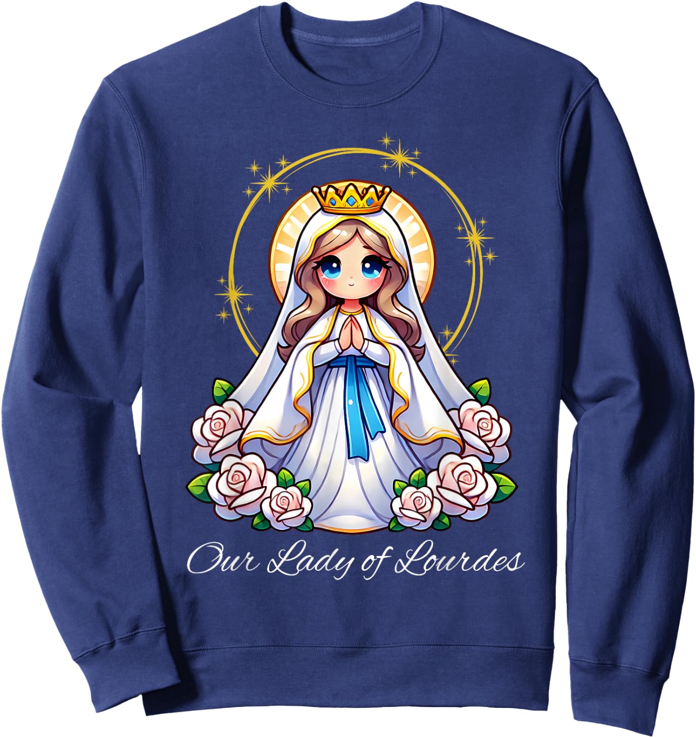 Our Lady of Lourdes Pray Mary Cute Women Catholic Girls kids Sweatshirt - Sweatshirt | Navy