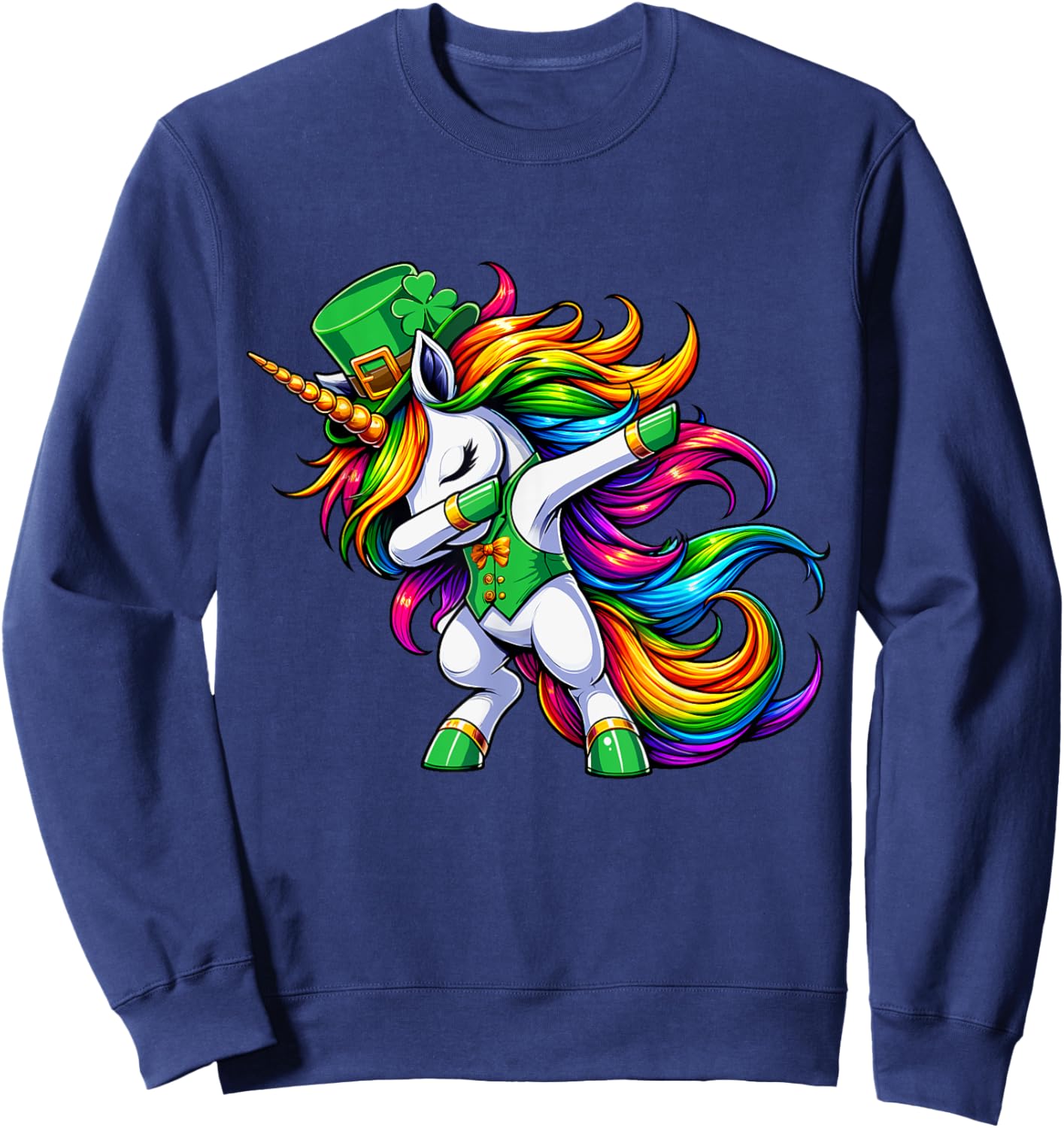 St Patricks Day Girls Women Boys Dabbing Unicorn Leprechaun Sweatshirt - Sweatshirt | Navy