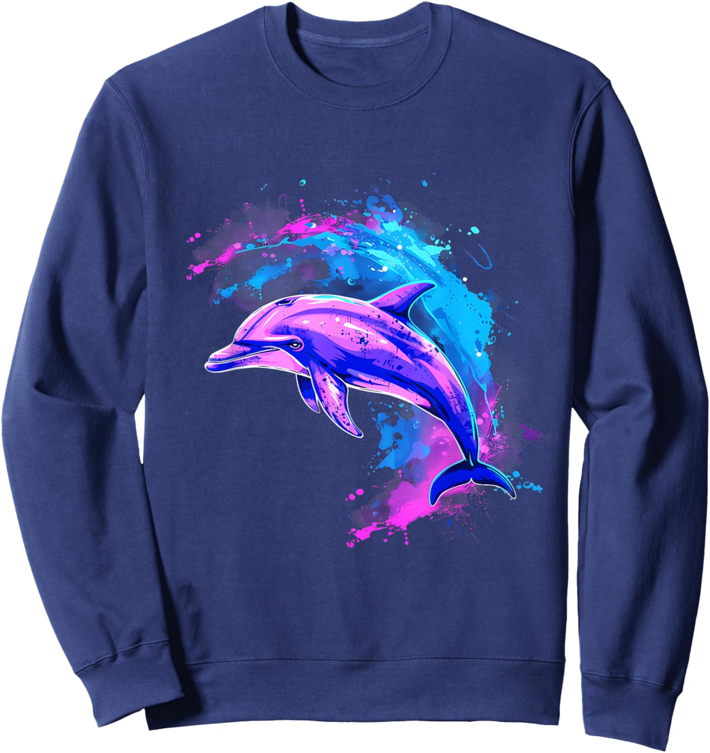 Dolphin Sea Ocean Animal Ocean Sea Dolphin Watercolor Sweatshirt - Sweatshirt | Navy