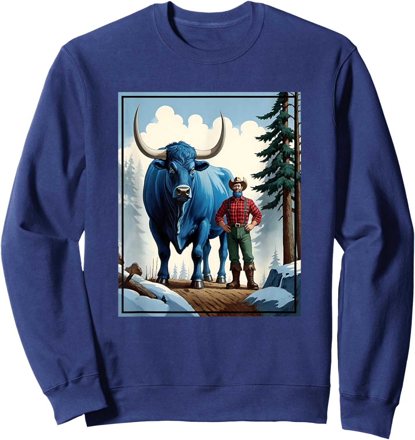 American Lumberjack Folk Hero Paul Bunyan & Babe The Giant Blue Ox in The Woods Sweatshirt - Sweatshirt | Navy