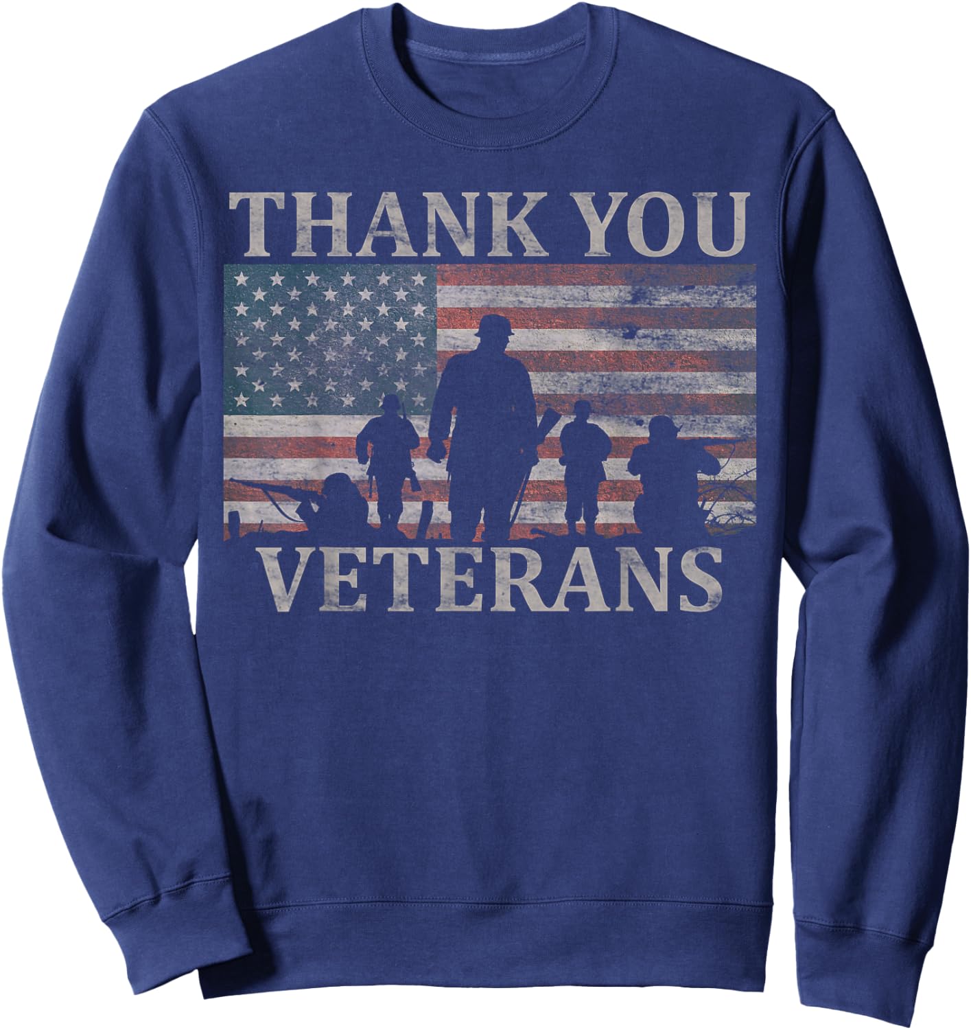 American Flag Thank You Veterans Military Appreciation Sweatshirt - Sweatshirt | Navy