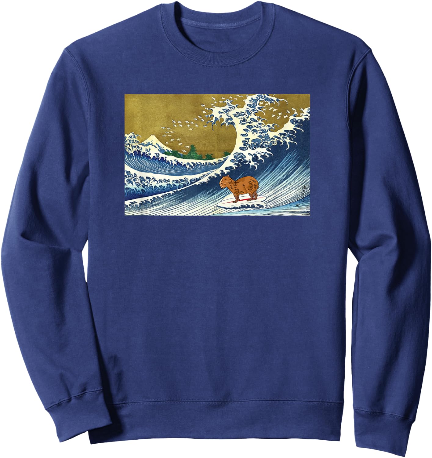 Meme Lover Kids Retro Vintage Surfing A Great Wave Capybara Sweatshirt - Sweatshirt | Navy