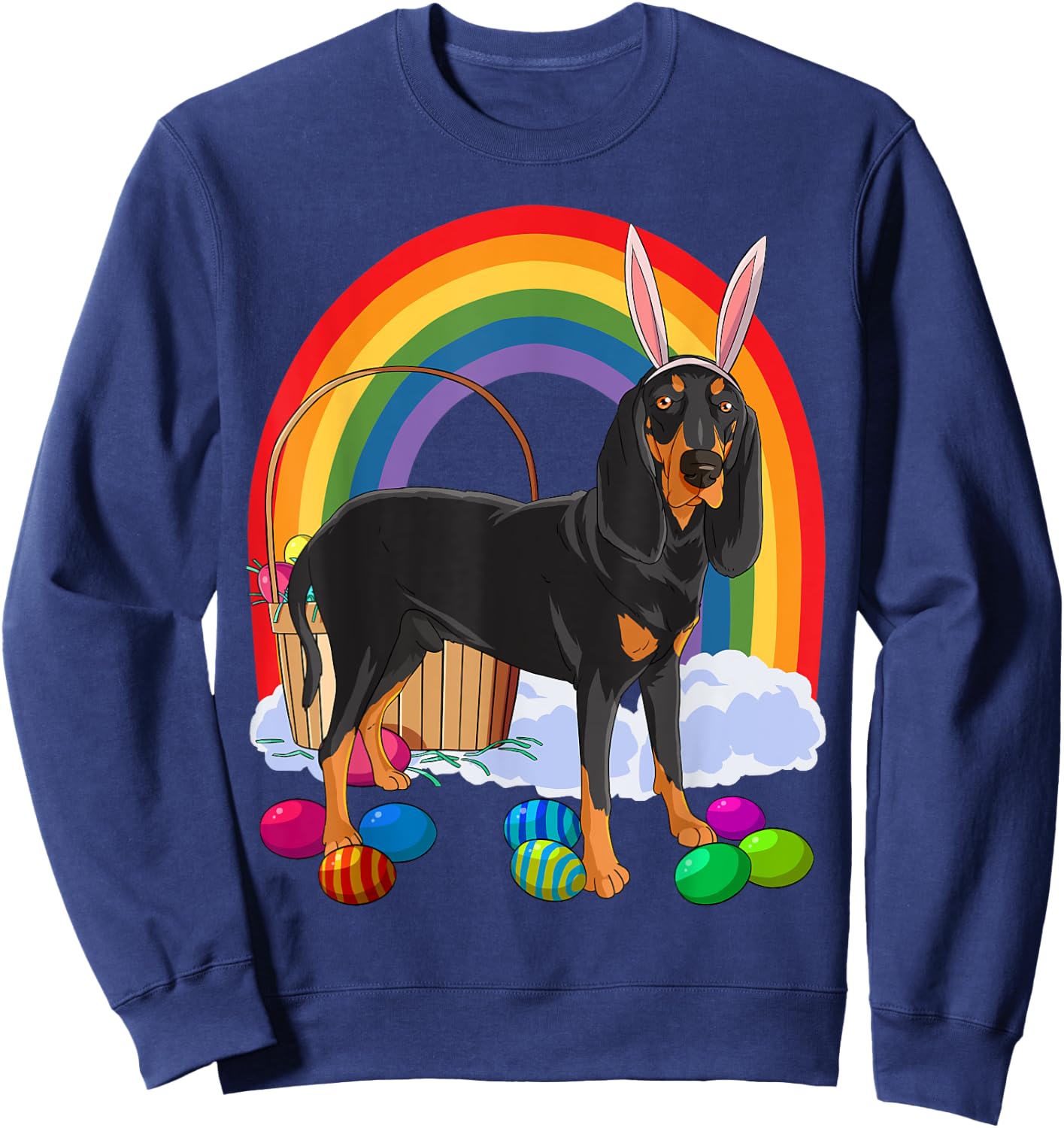 Black and Tan Coonhound Easter Eggs Bunny Dog Sweatshirt - Sweatshirt | Navy