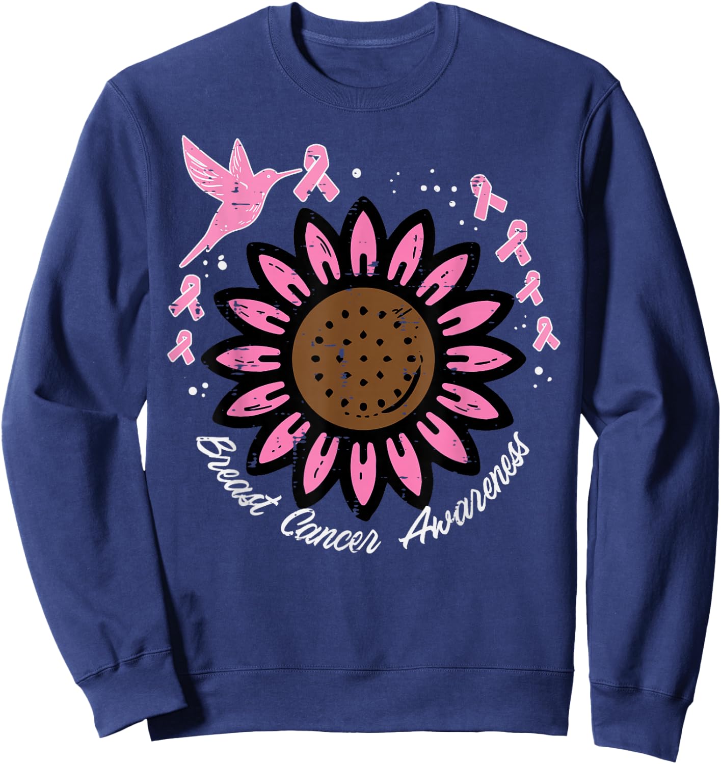 Hummingbird Sunflower Breast Cancer Awareness Women Sweatshirt - Sweatshirt | Navy