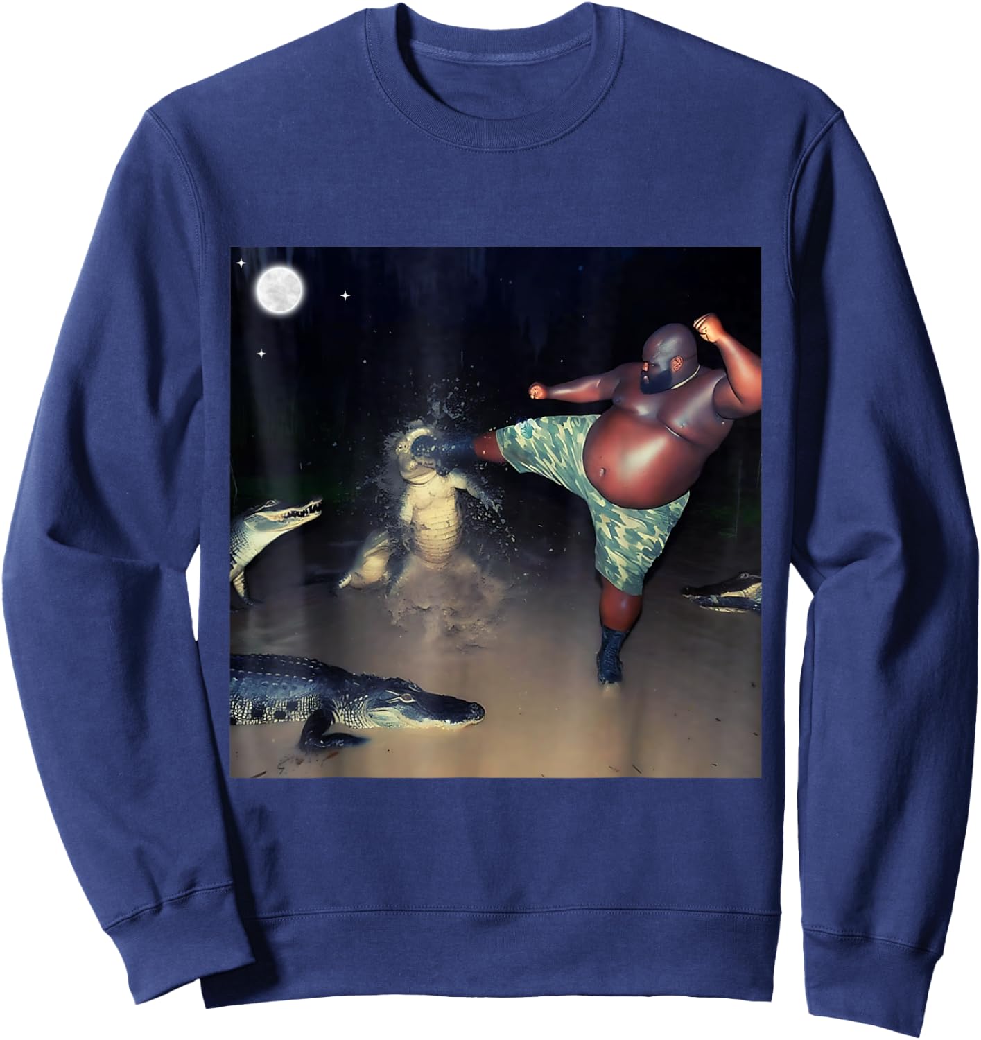 Man Kicking Alligator In Swamp Funny Oddly Meme Humor Sweatshirt - Sweatshirt | Navy