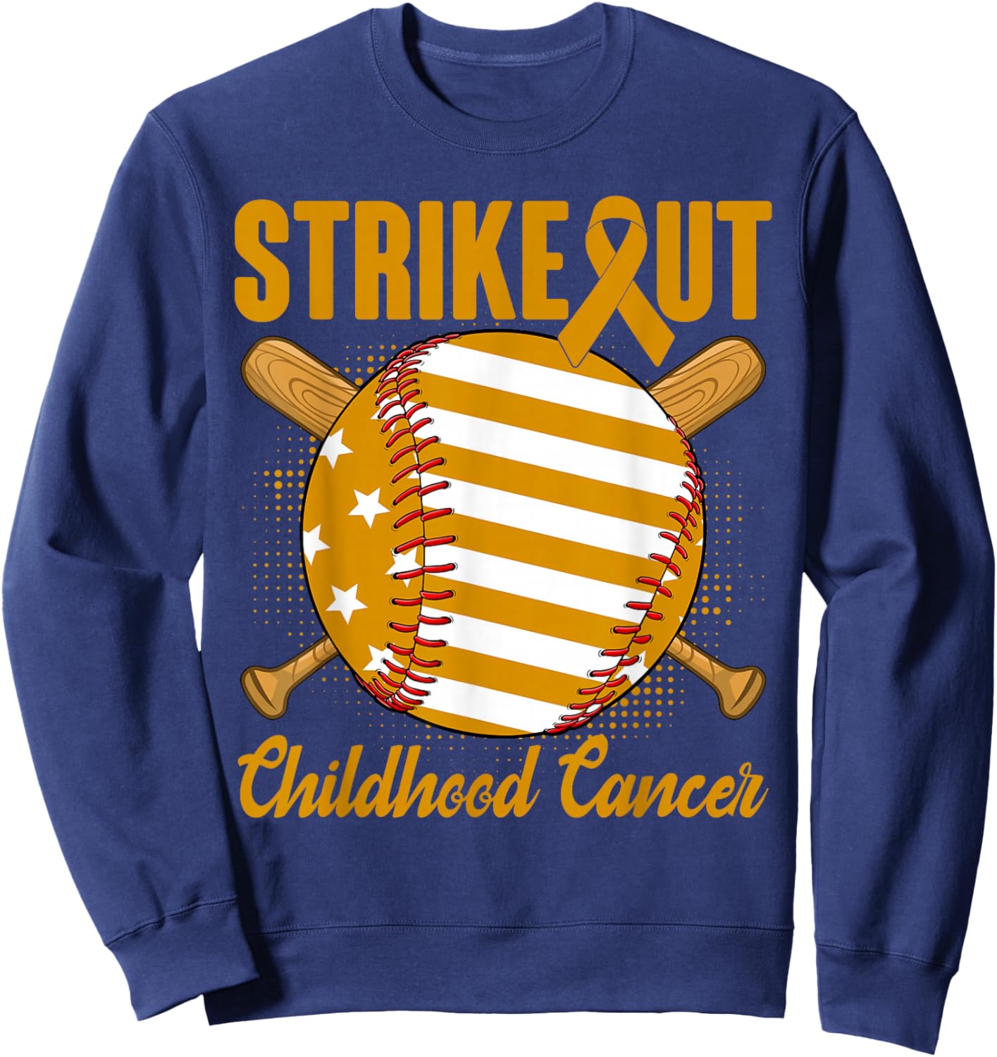 Strike Out Childhood Cancer Awareness Baseball Gold Ribbon Sweatshirt - Sweatshirt | Navy