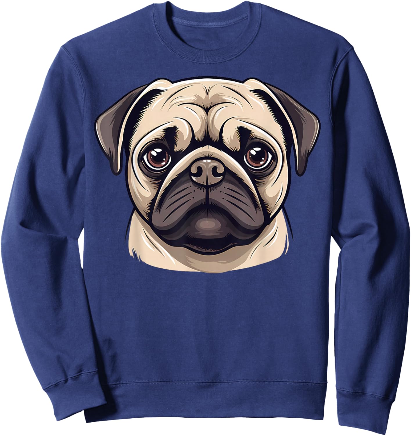 Cute Pug Face Cartoon Puppy Dog Lover Sweatshirt - Sweatshirt | Navy