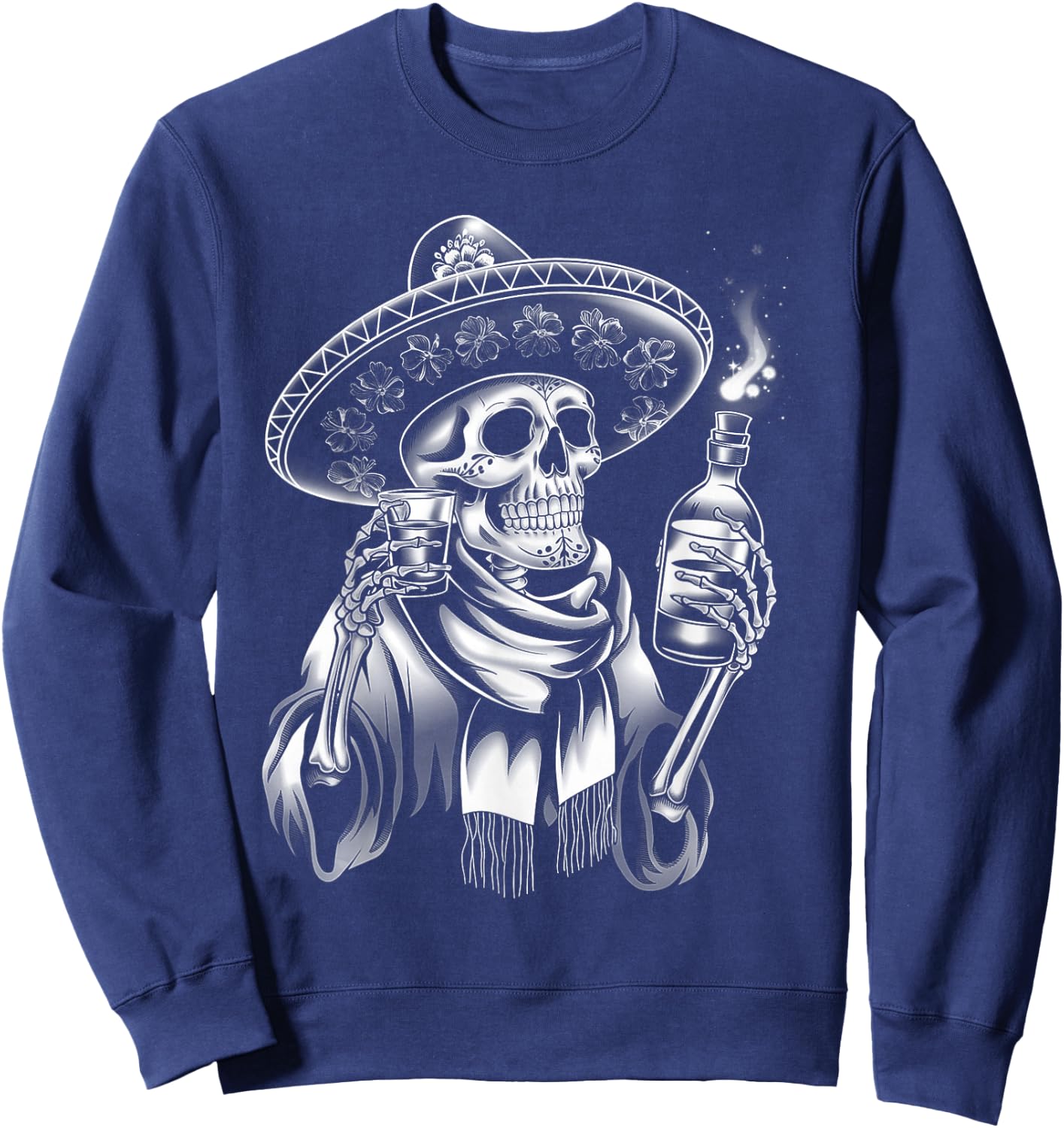 Mexico Vintage Skeleton Tequila Dia De Los Muertos Mexican Sweatshirt - Sweatshirt | Navy