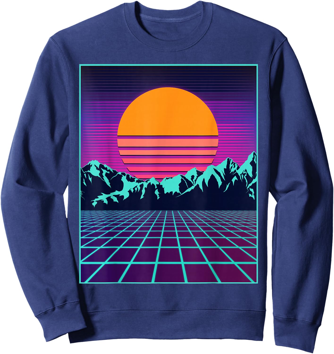 Retro 80s Aesthetic Vaporwave Outrun Style Sun Sweatshirt - Sweatshirt | Navy