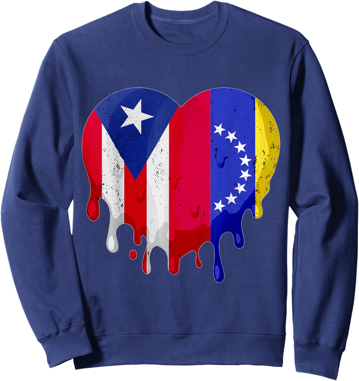 Puerto Rico Venezuela Flag Heart Grown Patriot Country Sweatshirt - Sweatshirt | Navy
