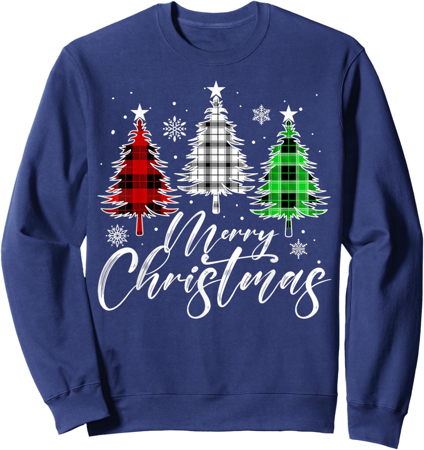 Merry Christmas Tree Buffalo Plaid Red White Green Sweatshirt - Sweatshirt | Navy