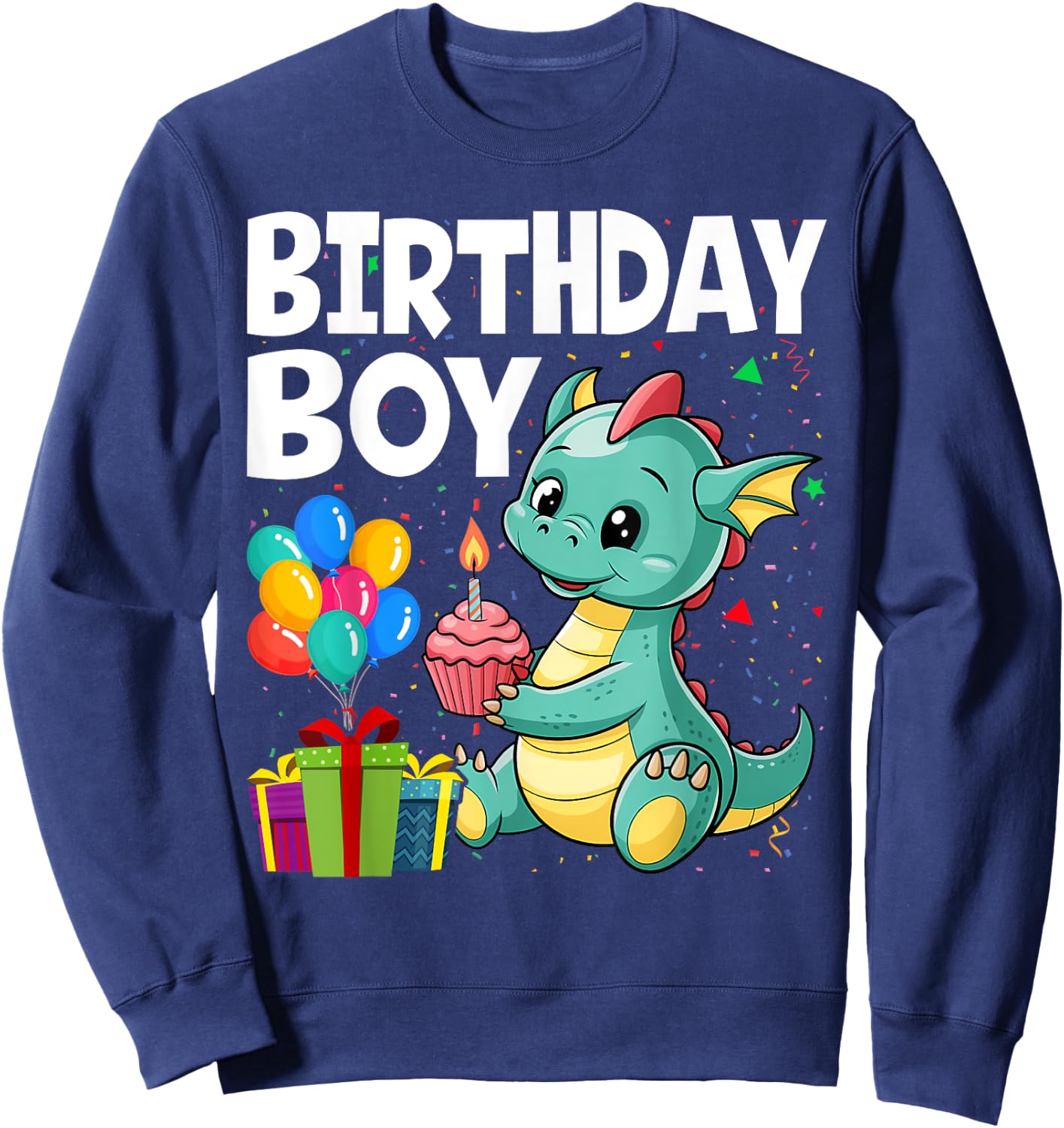 Birthday Boy Dragon Theme Cupcake Candle Fire Sweatshirt - Sweatshirt | Navy