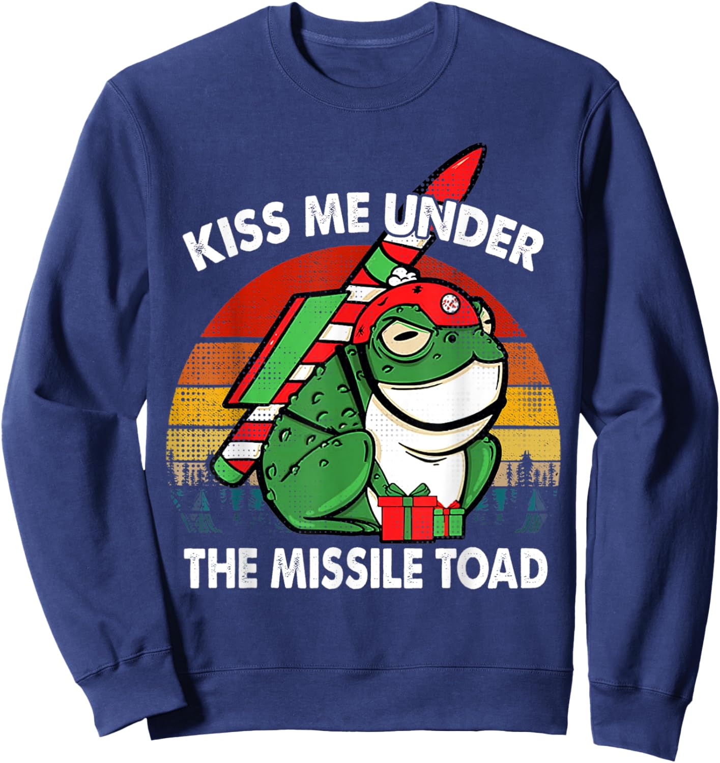 Retro Kiss Me Under The Missile Toad Funny Xmas Holiday Sweatshirt - Sweatshirt | Navy