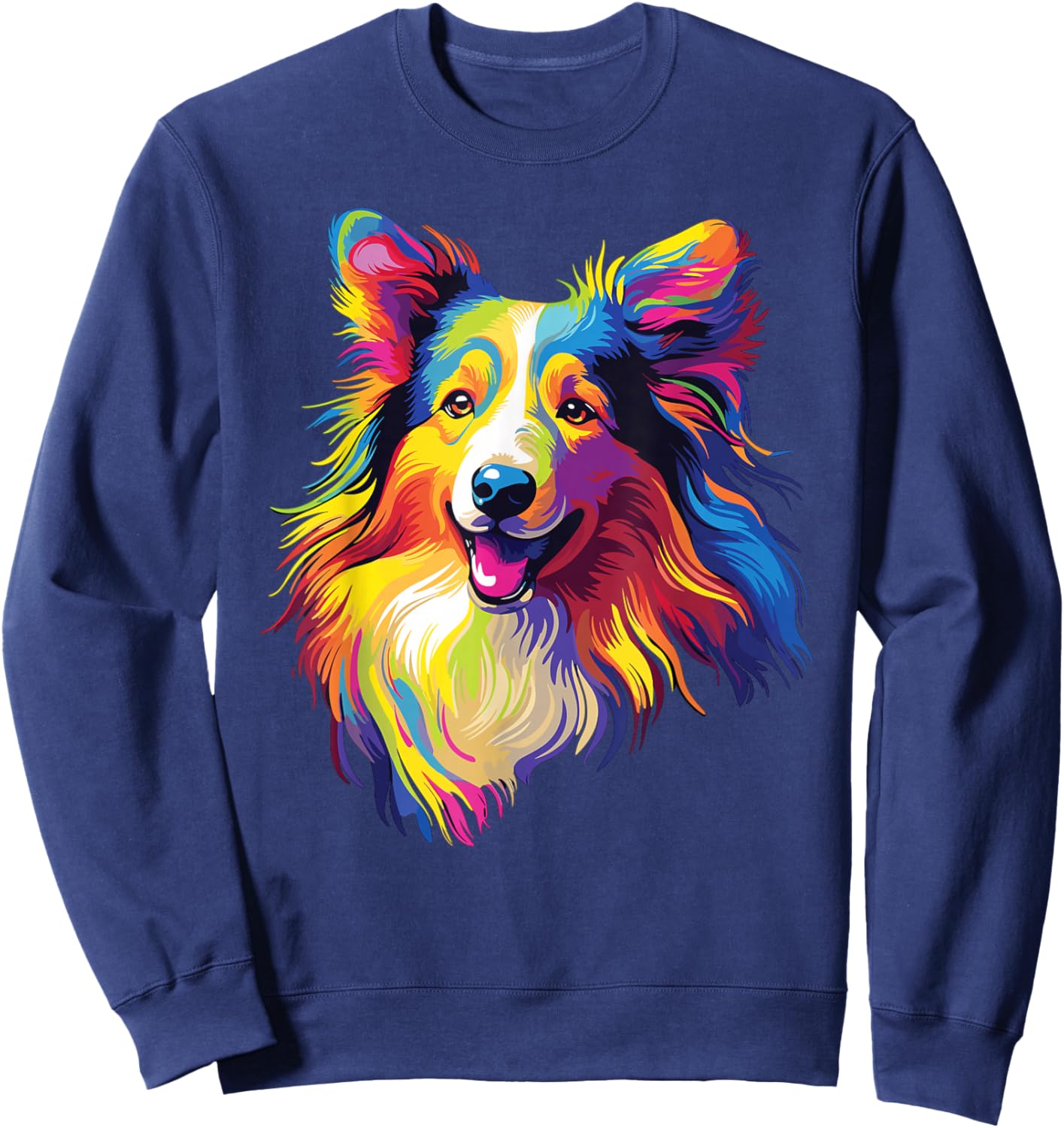 Watercolor Colorful Collie Dogs Sweatshirt - Sweatshirt | Navy