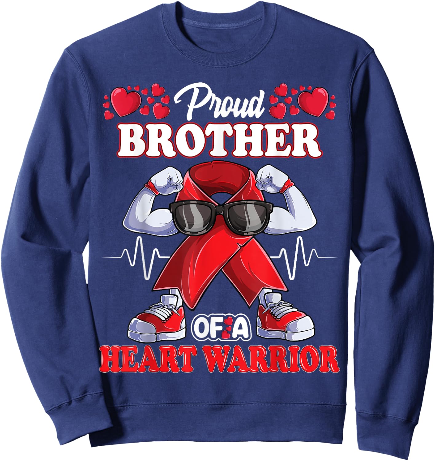 Proud Brother of a Heart Warrior CHD Awareness red ribbon Sweatshirt - Sweatshirt | Navy