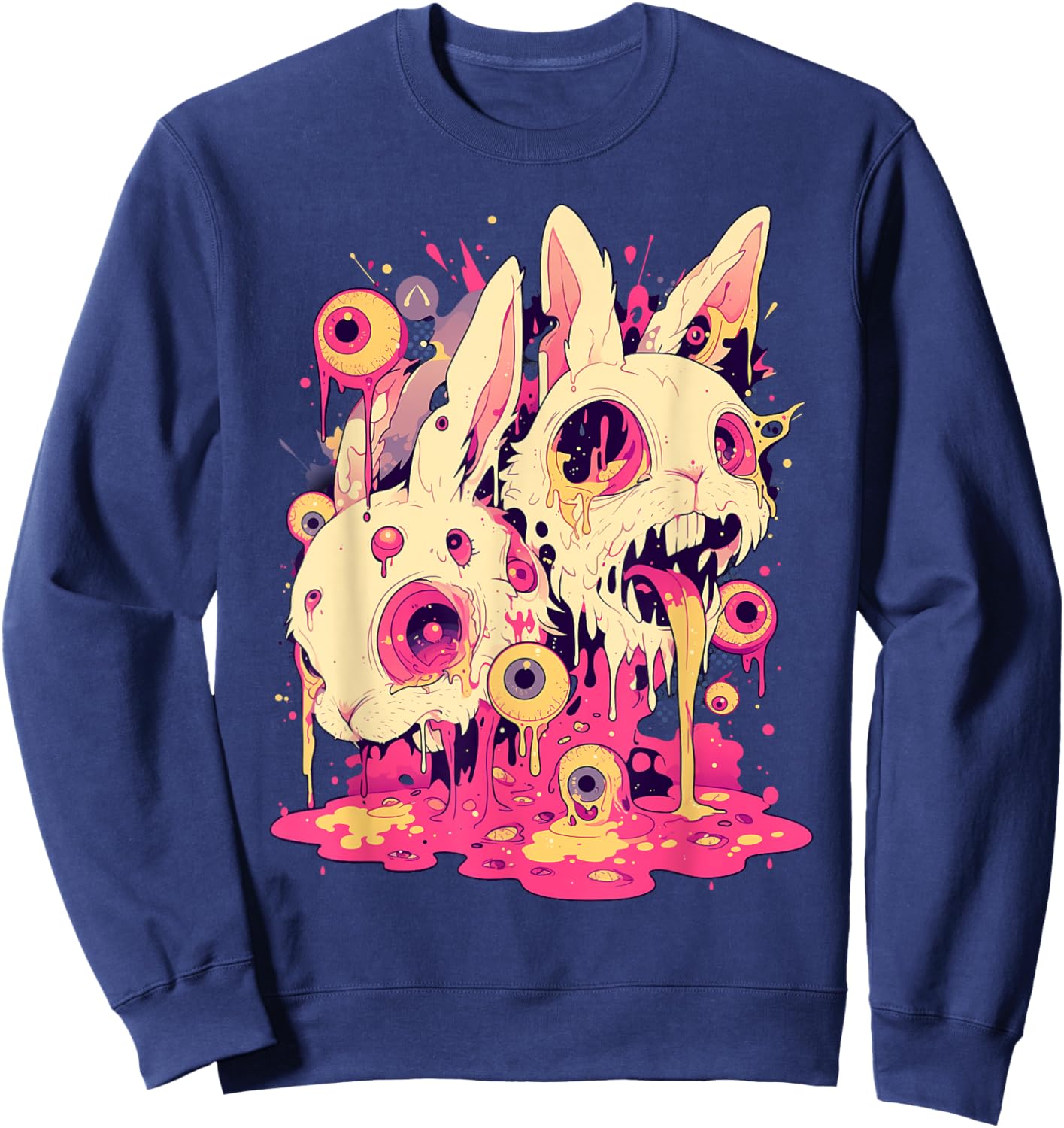 Psychedelic Creepy Horror Bunny Rabbit Goth Horror Weirdcore Sweatshirt - Sweatshirt | Navy