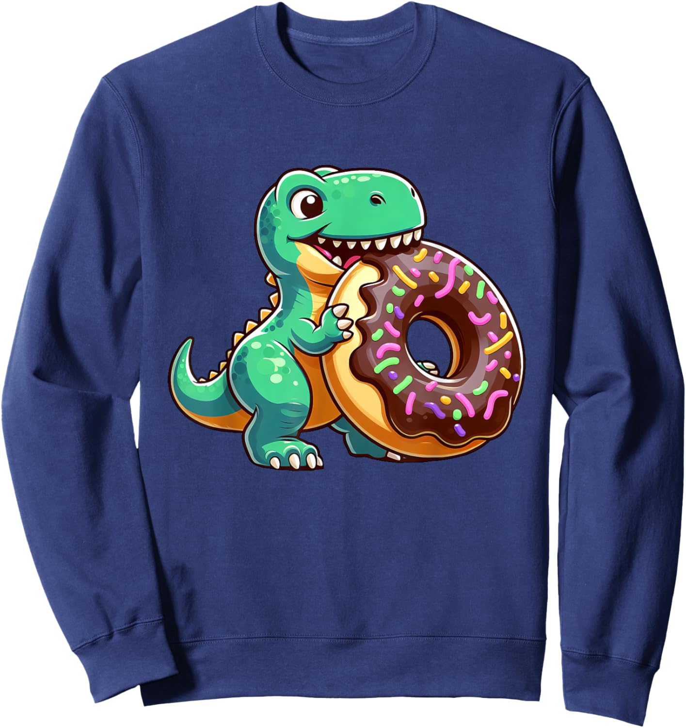 Funny Dino T-Rex Eating Donut Sweatshirt - Sweatshirt | Navy
