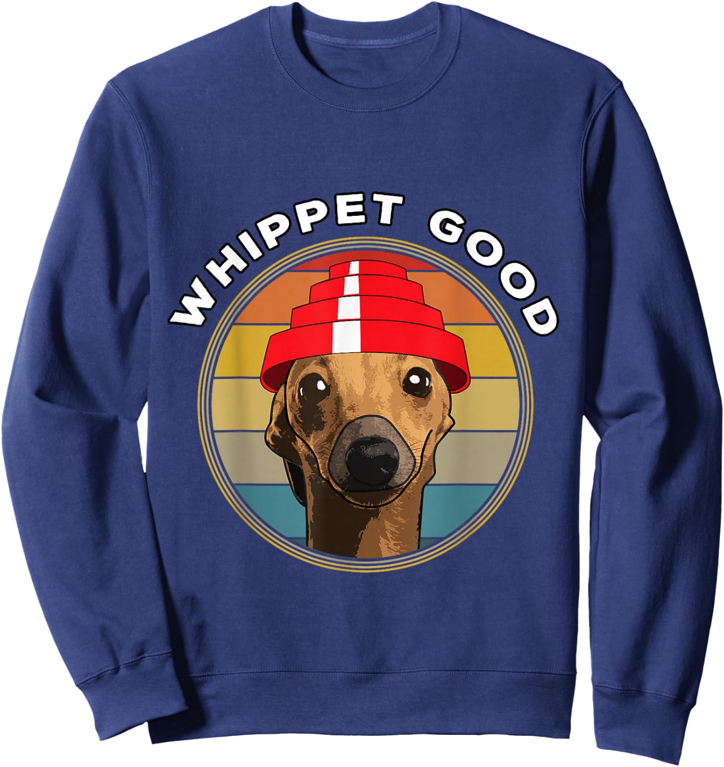 Whippet Good Funny 80's Music Dog Design Sweatshirt - Sweatshirt | Navy