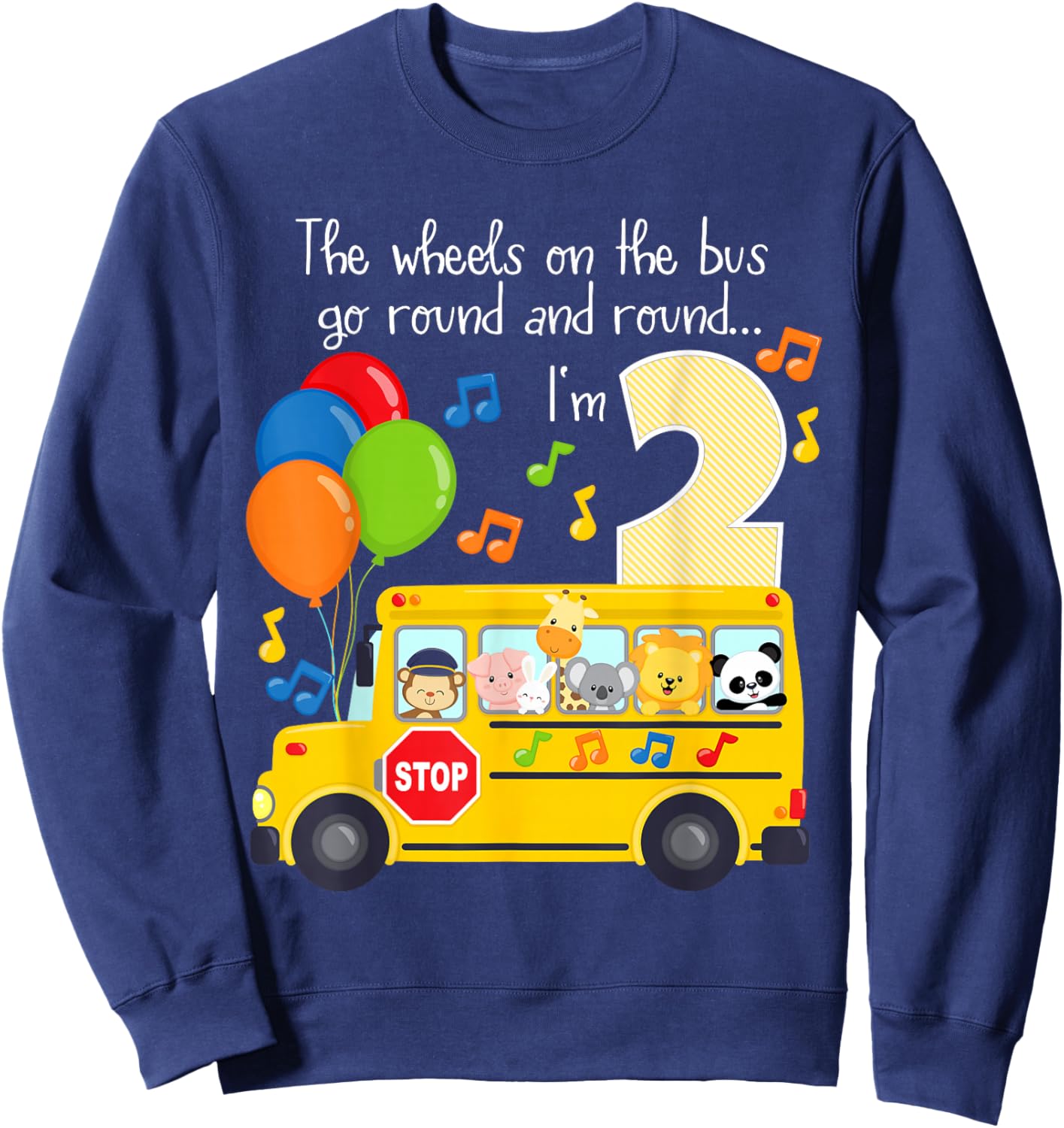 The Wheels On The Bus 2nd Birthday 2 Yrs Old Family Matching Sweatshirt - Sweatshirt | Navy