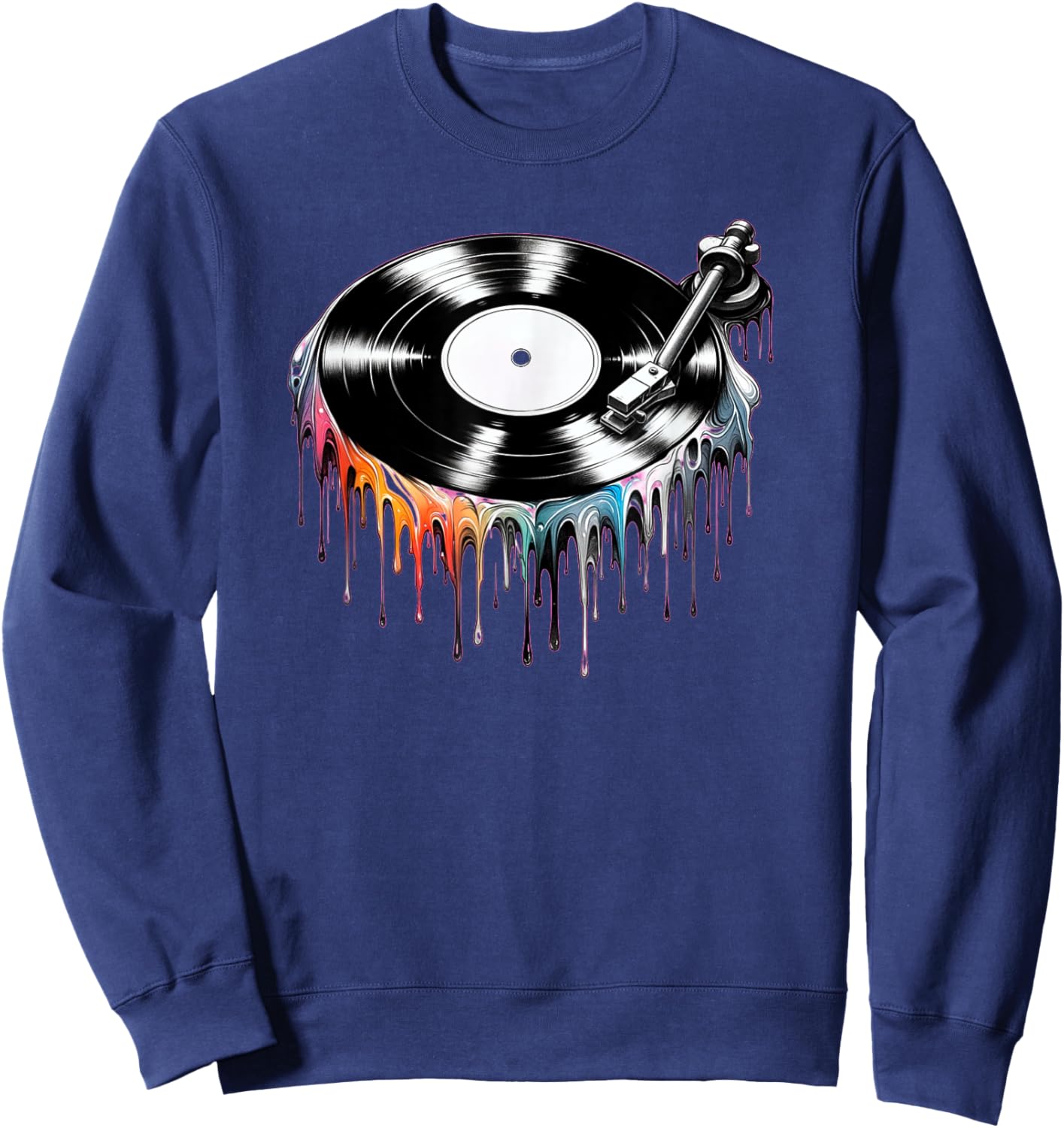 Melting Vinyl Record – Retro Music Lover Gifts Sweatshirt - Sweatshirt | Navy