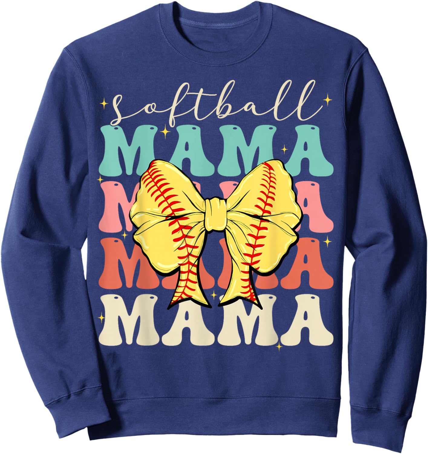 Softball Mama Mvv Mother's Day Softball Mama Retro Groovy Softball Softball Mom Sweatshirt - Sweatshirt | Navy