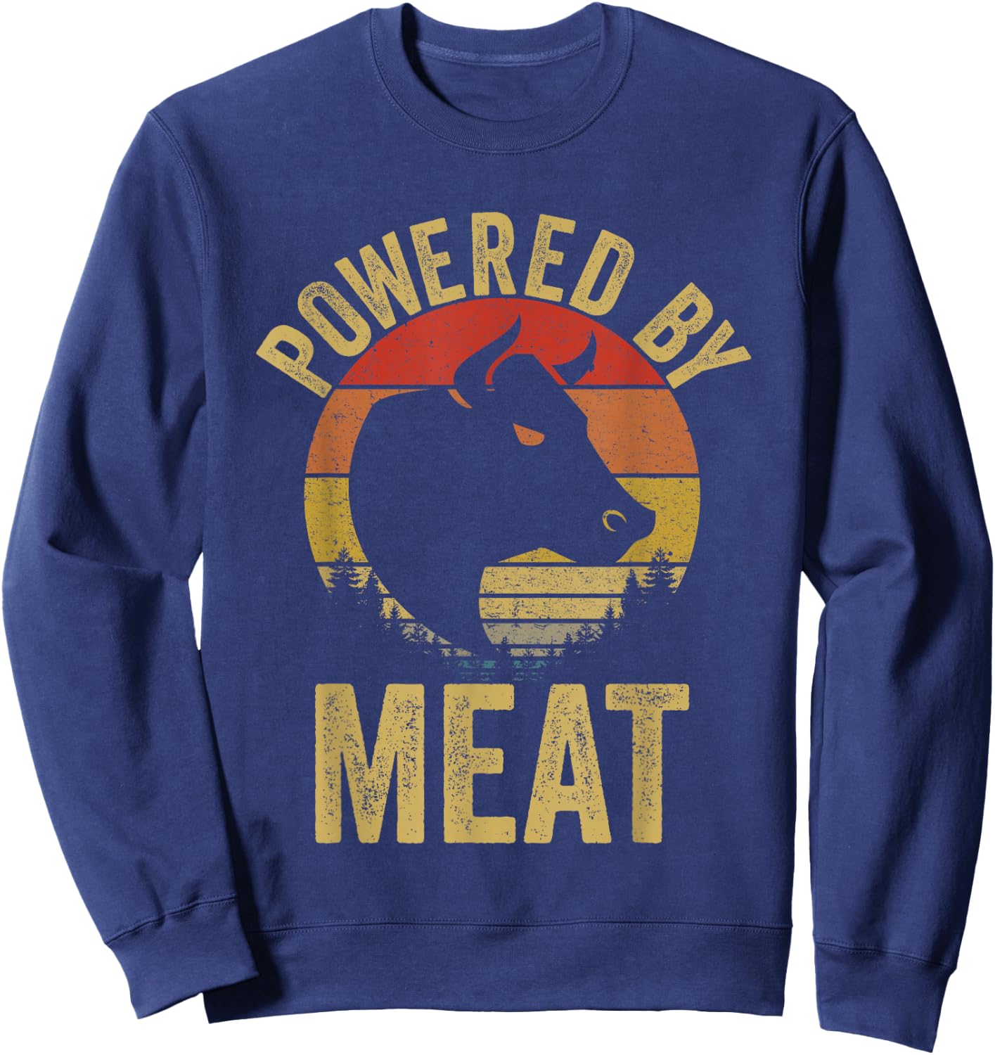 Vintage Powered By Meat Carnivore Meat Eater Sweatshirt - Sweatshirt | Navy